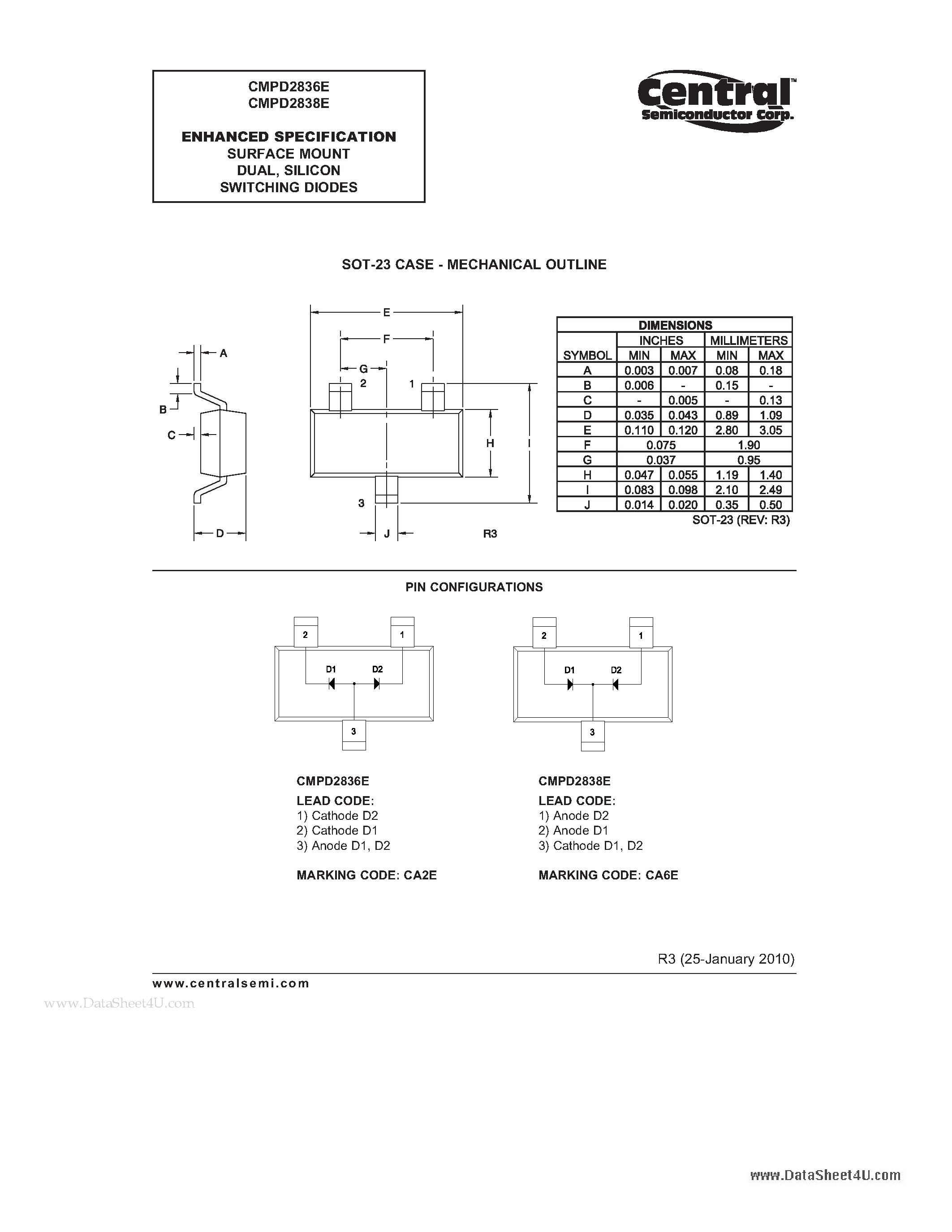 Даташит на микросхему CMPD2836E страница 2 Даташит CMPD2836E - ENHANCED SPECIFICATION SURFACE MOUNT DUAL SILICON SWITCHING DIODES страница 2