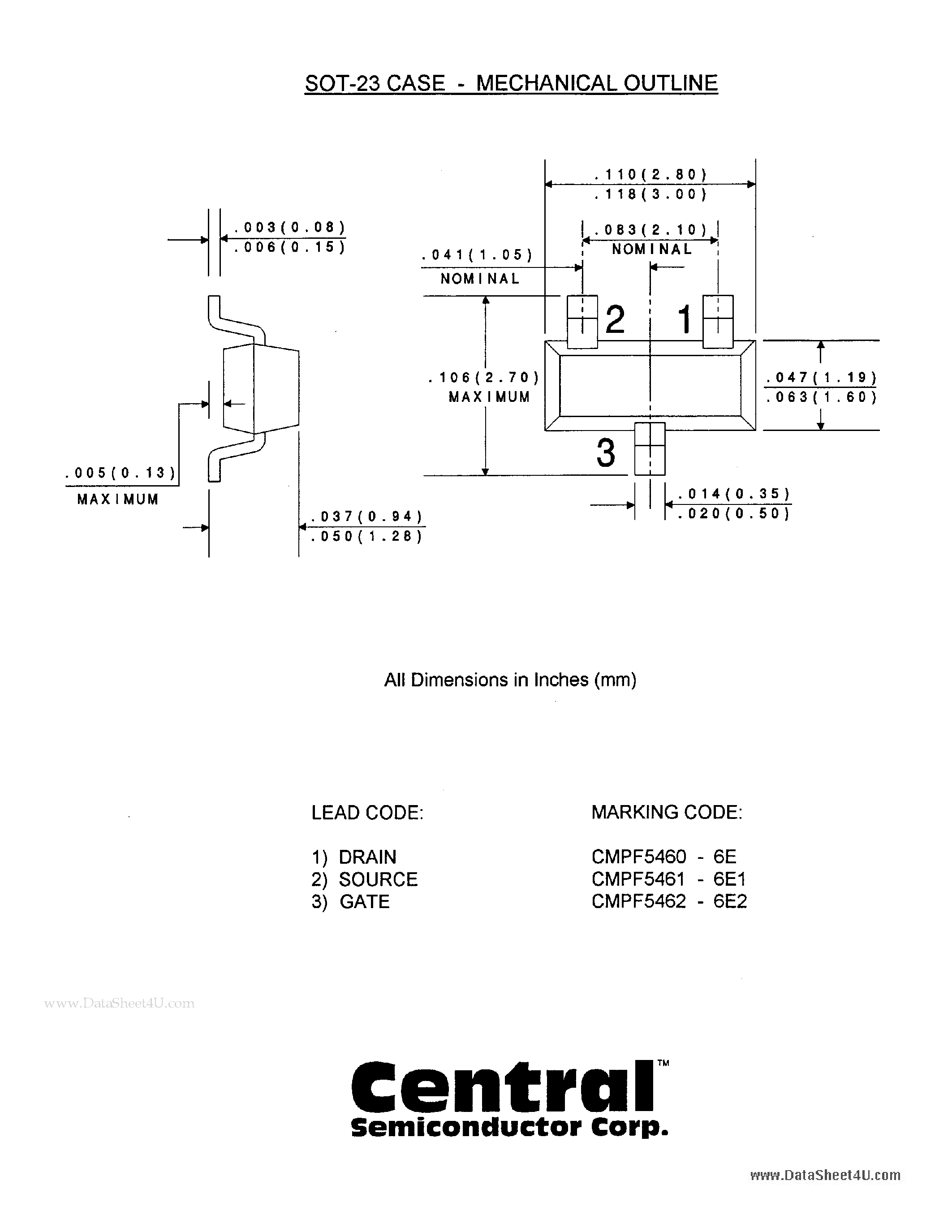 Даташит CMPF5460 - SURFACE MOUNT SILICON P-CHANNEL JFET страница 2