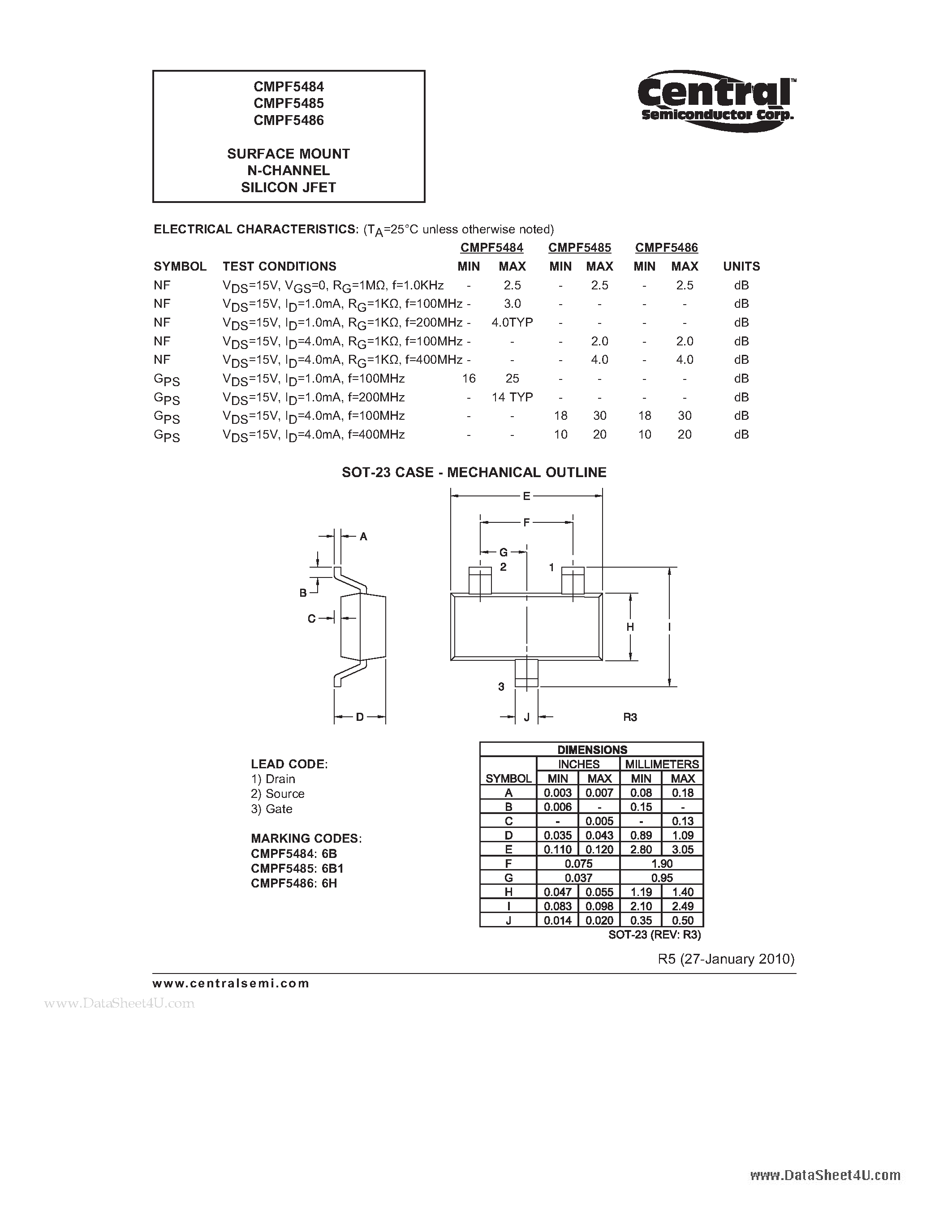 Datasheet CMPF5484 - SURFACE MOUNT N-CHANNEL SILICON JFET page 2