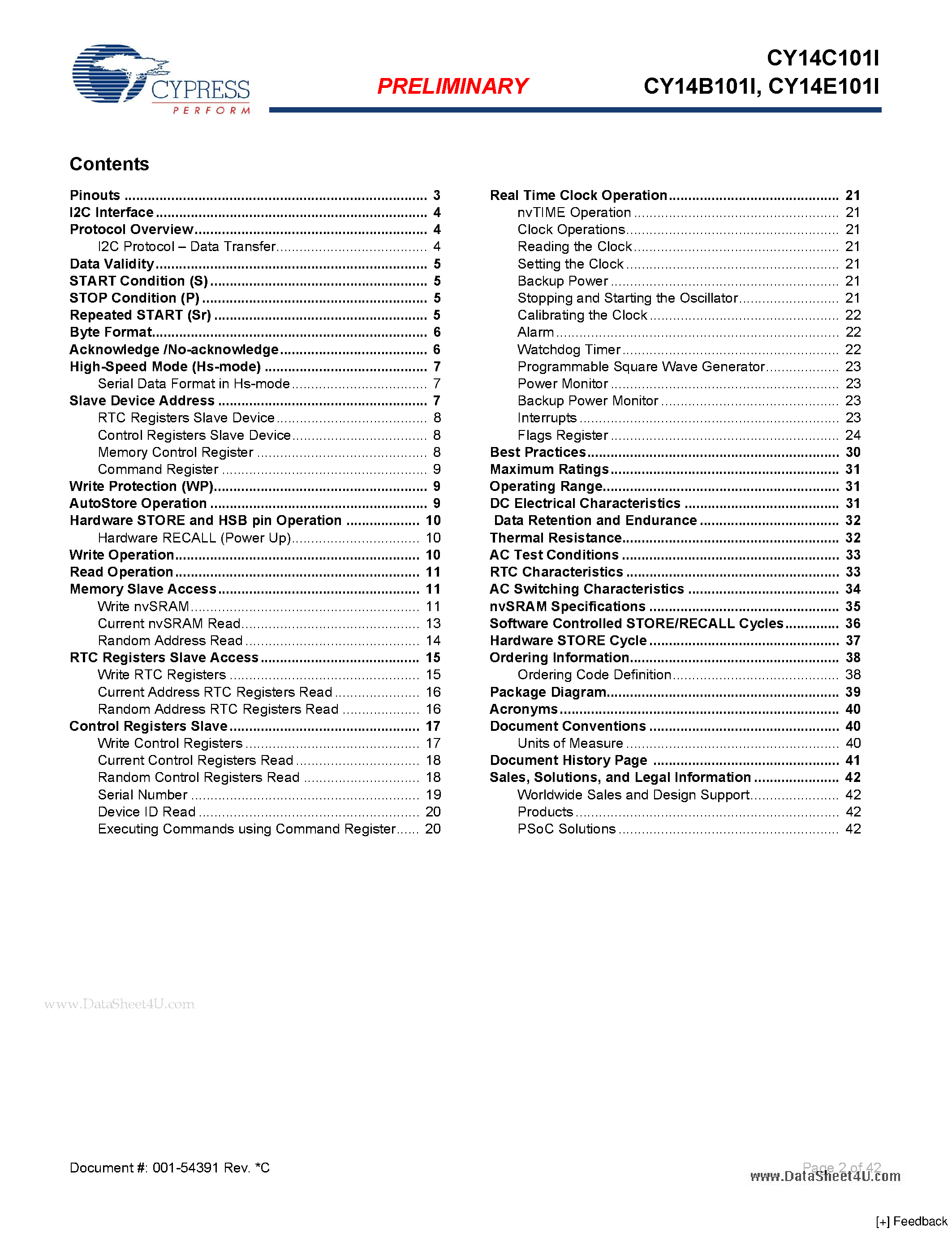 Datasheet CY14B101I - 1 Mbit (128K x 8) Serial (I2C) nvSRAM page 2