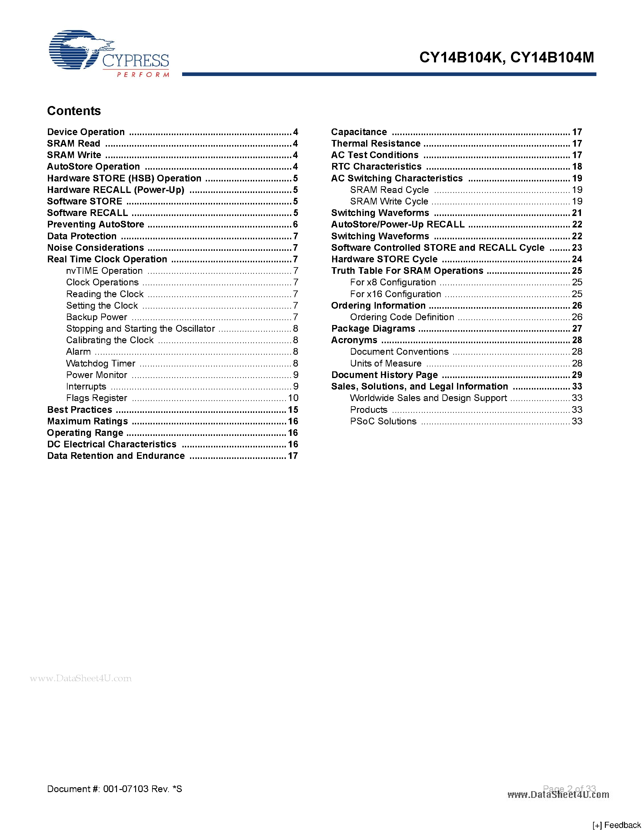 Datasheet CY14B104K page 2 Datasheet CY14B104K - 4-Mbit (512 K X 8/256 K X 16) nvSRAM page 2