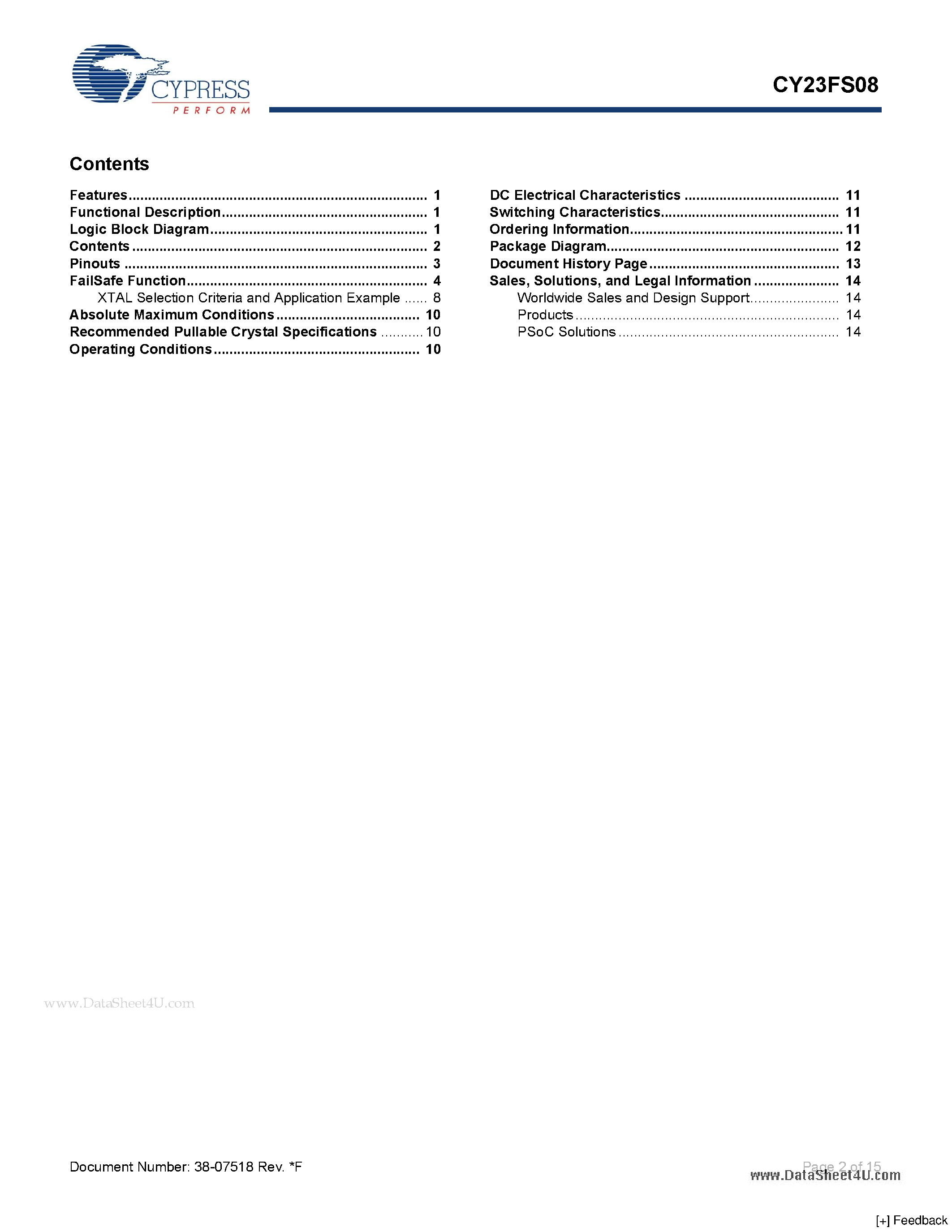 Datasheet CY23FS08 - Failsafe 2.5 V/3.3 V Zero Delay Buffer page 2