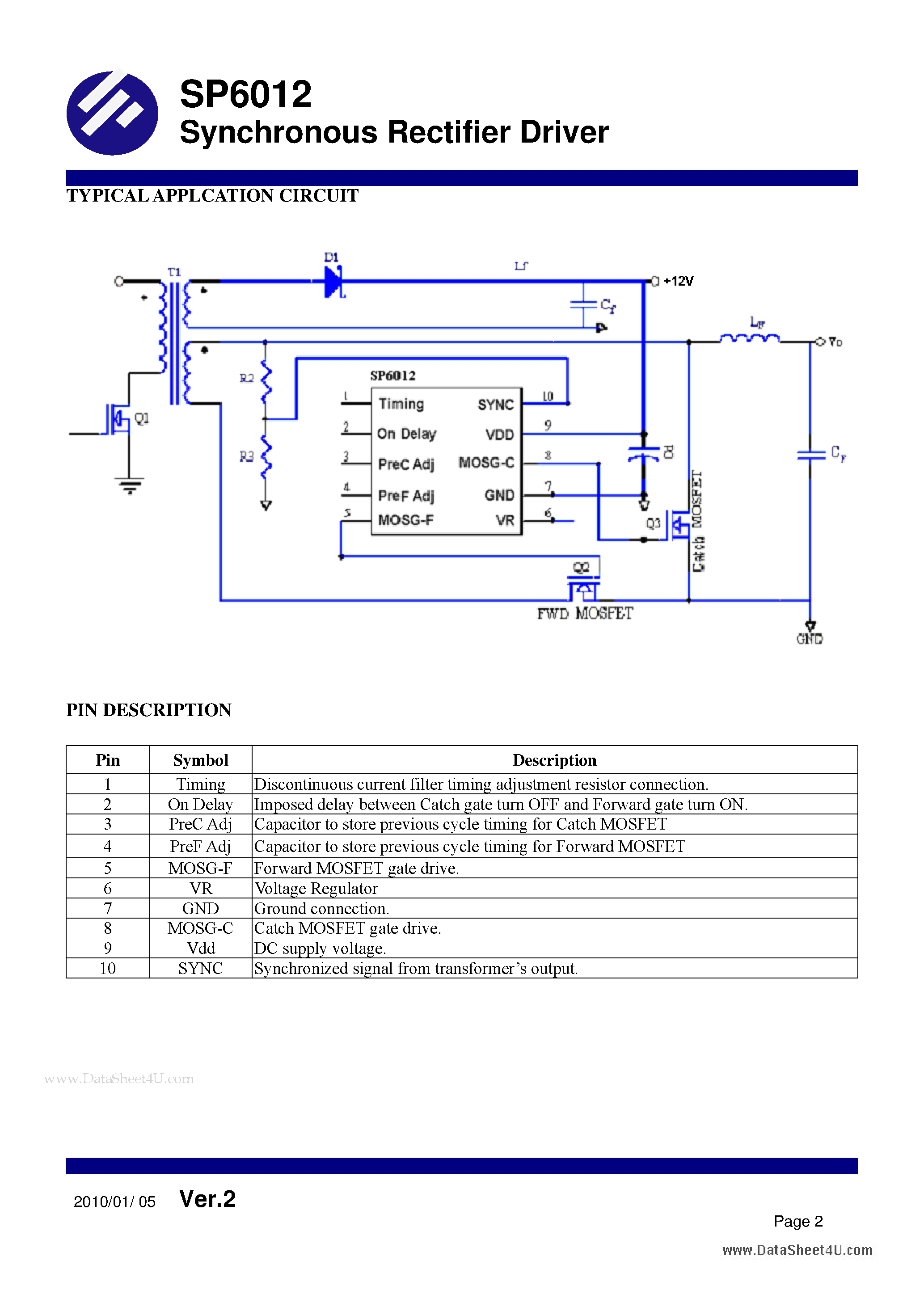 Datasheet SP6012 - Synchronous Rectifier Driver page 2