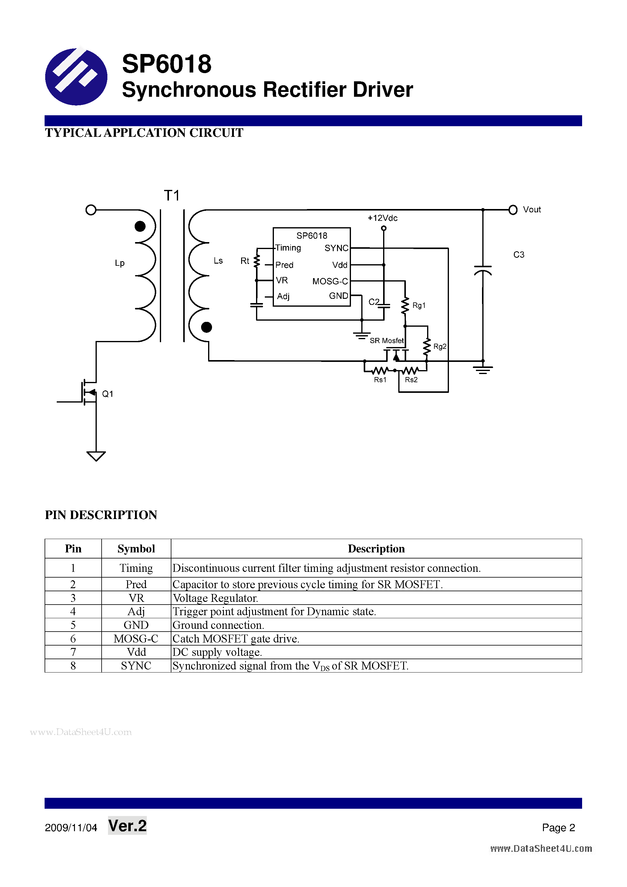 Datasheet SP6018 page 2 Datasheet SP6018 - Synchronous Rectifier Driver page 2