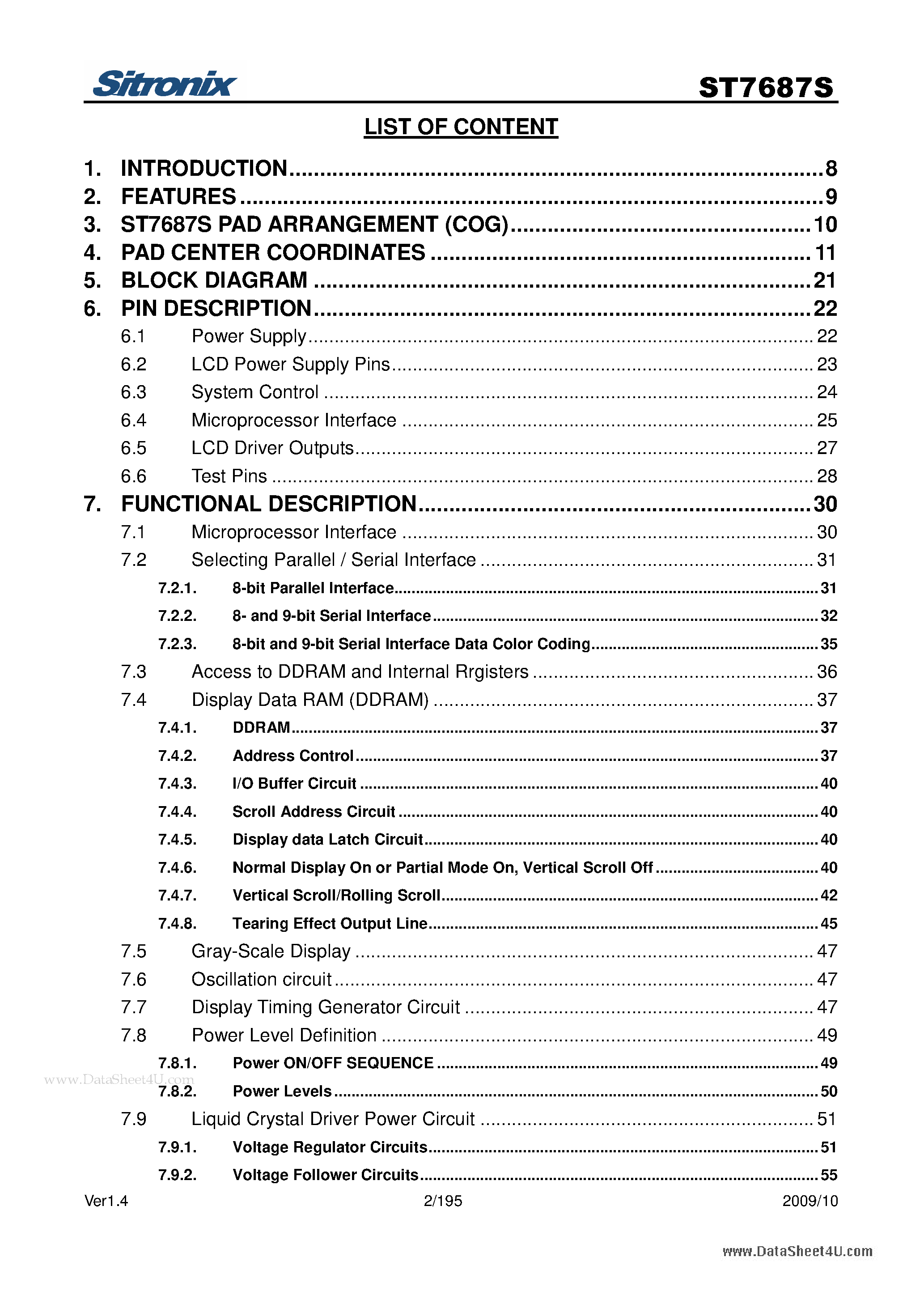 Даташит на микросхему ST7687S страница 2 Даташит ST7687S - 128RGB x 128 dot 65K Color страница 2