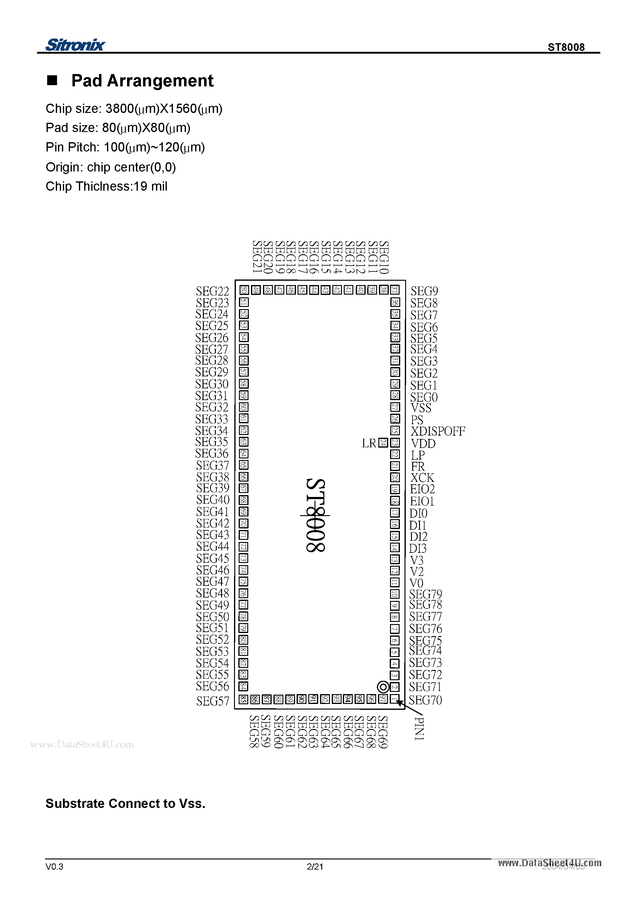 Даташит на микросхему ST8008 страница 2 Даташит ST8008 - 80 Output LCD Segment Driver IC страница 2