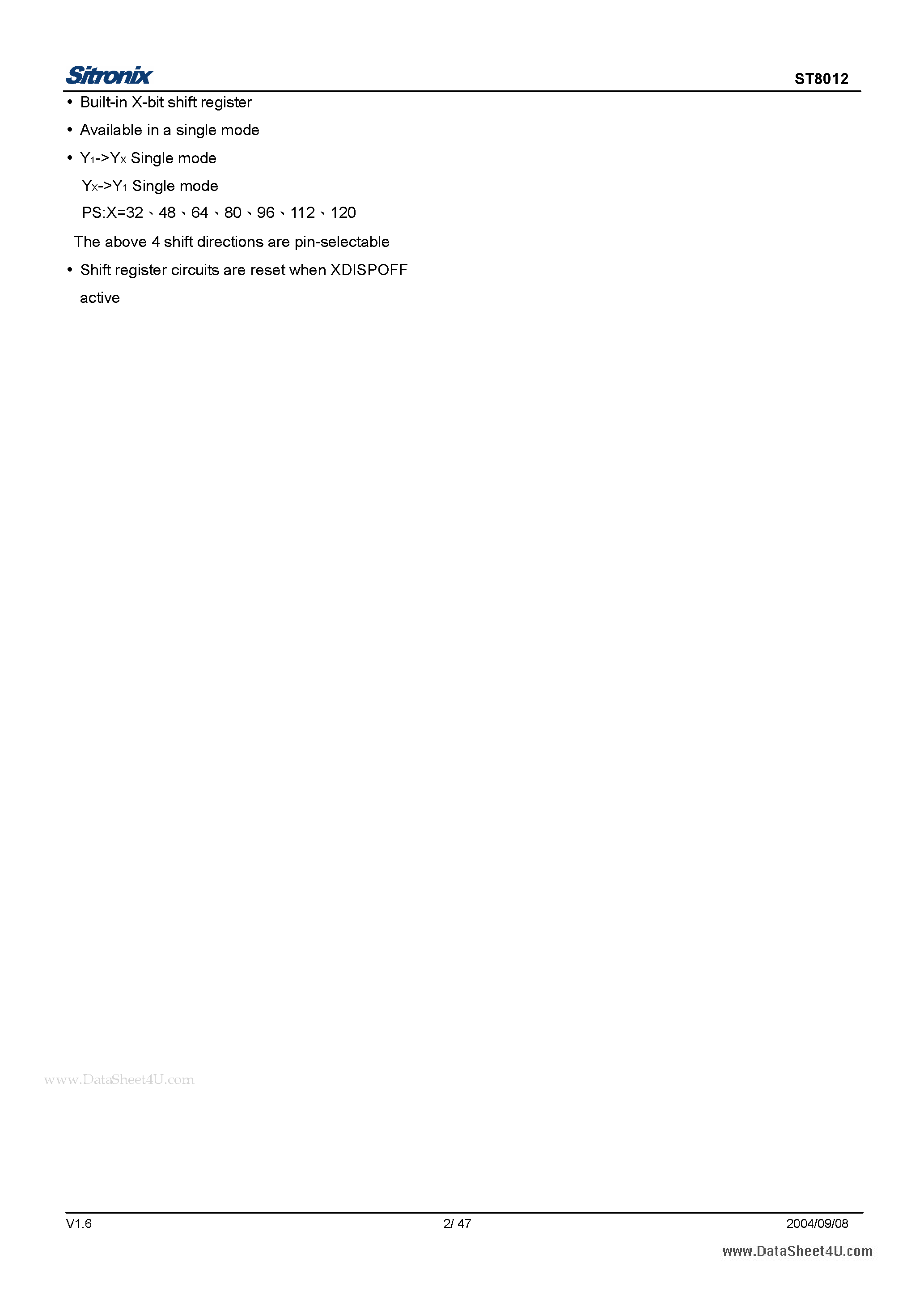 Даташит на микросхему ST8012 страница 2 Даташит ST8012 - 120 Output LCD Common/Segment driver IC страница 2