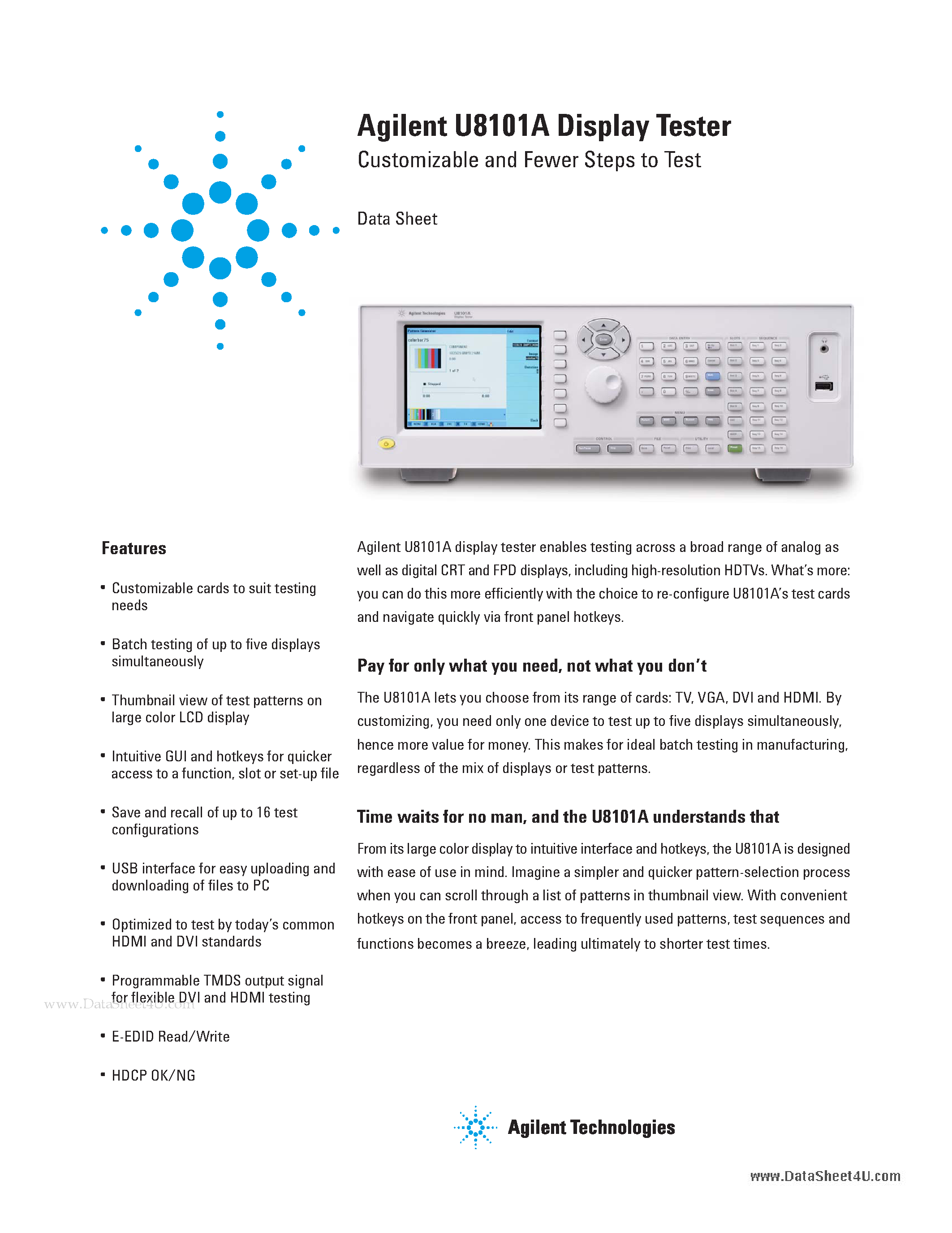 Даташит на микросхему U8101A страница 1 Даташит U8101A - Customizable and Fewer Steps to Test страница 1