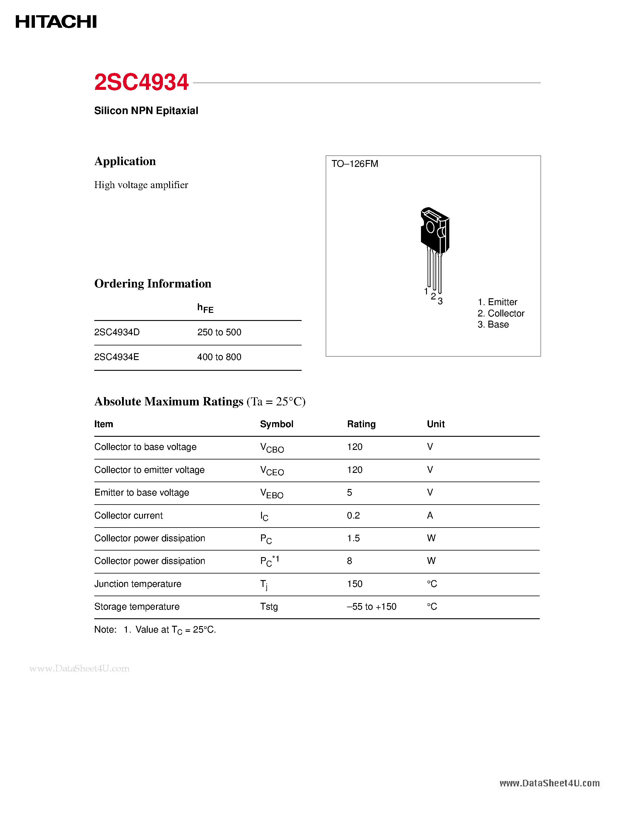 Datasheet 2SC4934 - Silicon NPN Epitaxial page 1