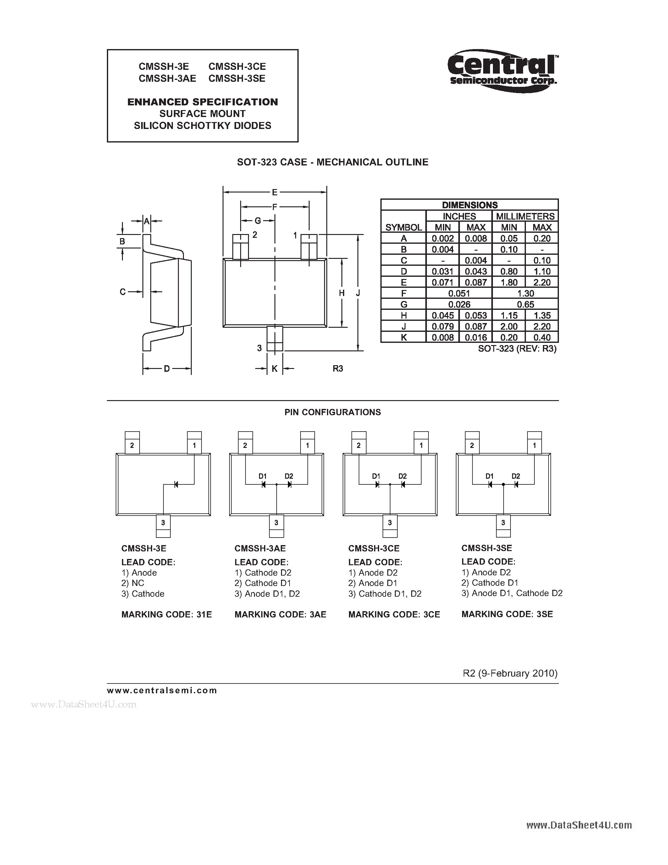 Даташит на микросхему CMSSH-3AE страница 2 Даташит CMSSH-3AE - ENHANCED SPECIFICATION SURFACE MOUNT SILICON SCHOTTKY DIODES страница 2
