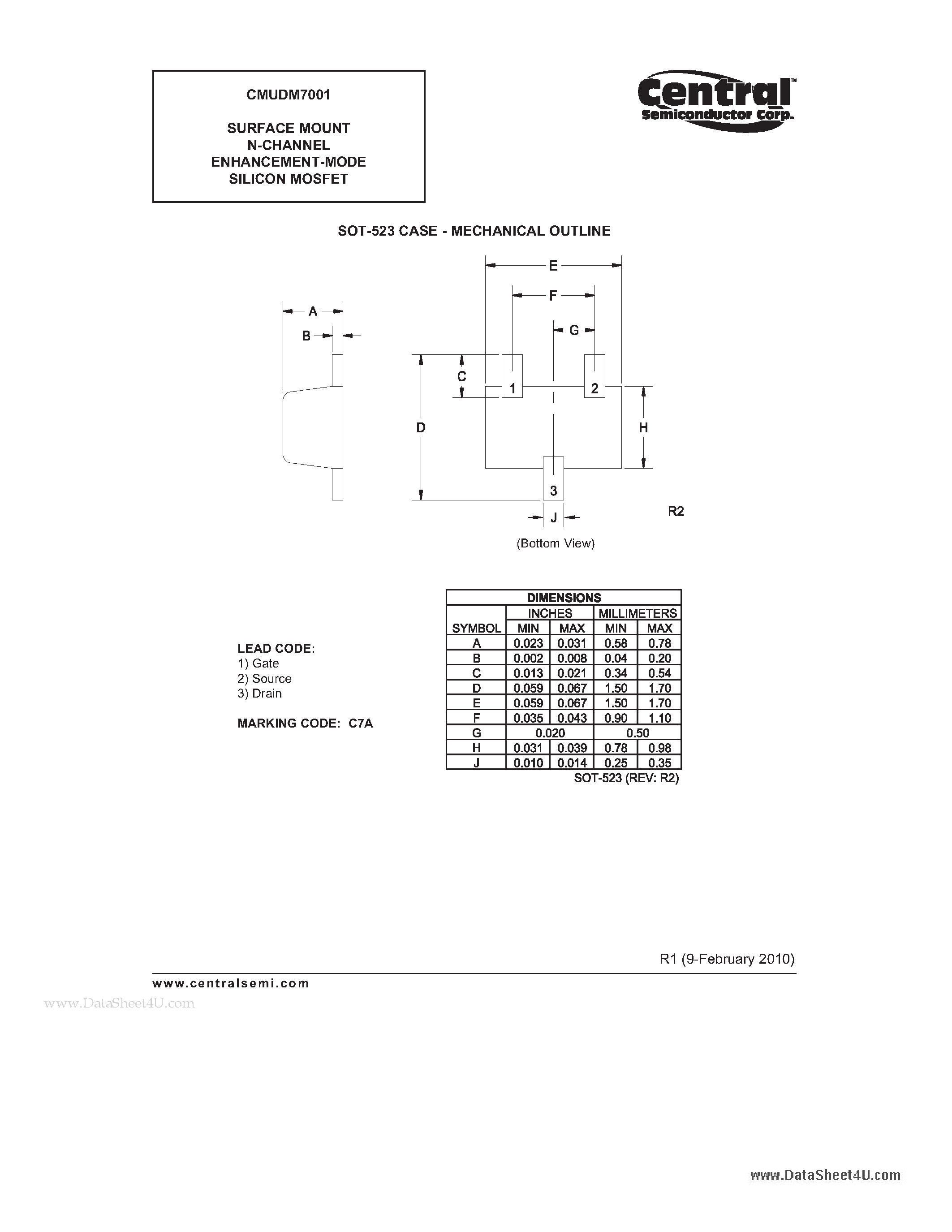 Datasheet CMUDM7001 - SURFACE MOUNT N-CHANNEL ENHANCEMENT-MODE SILICON MOSFET page 2