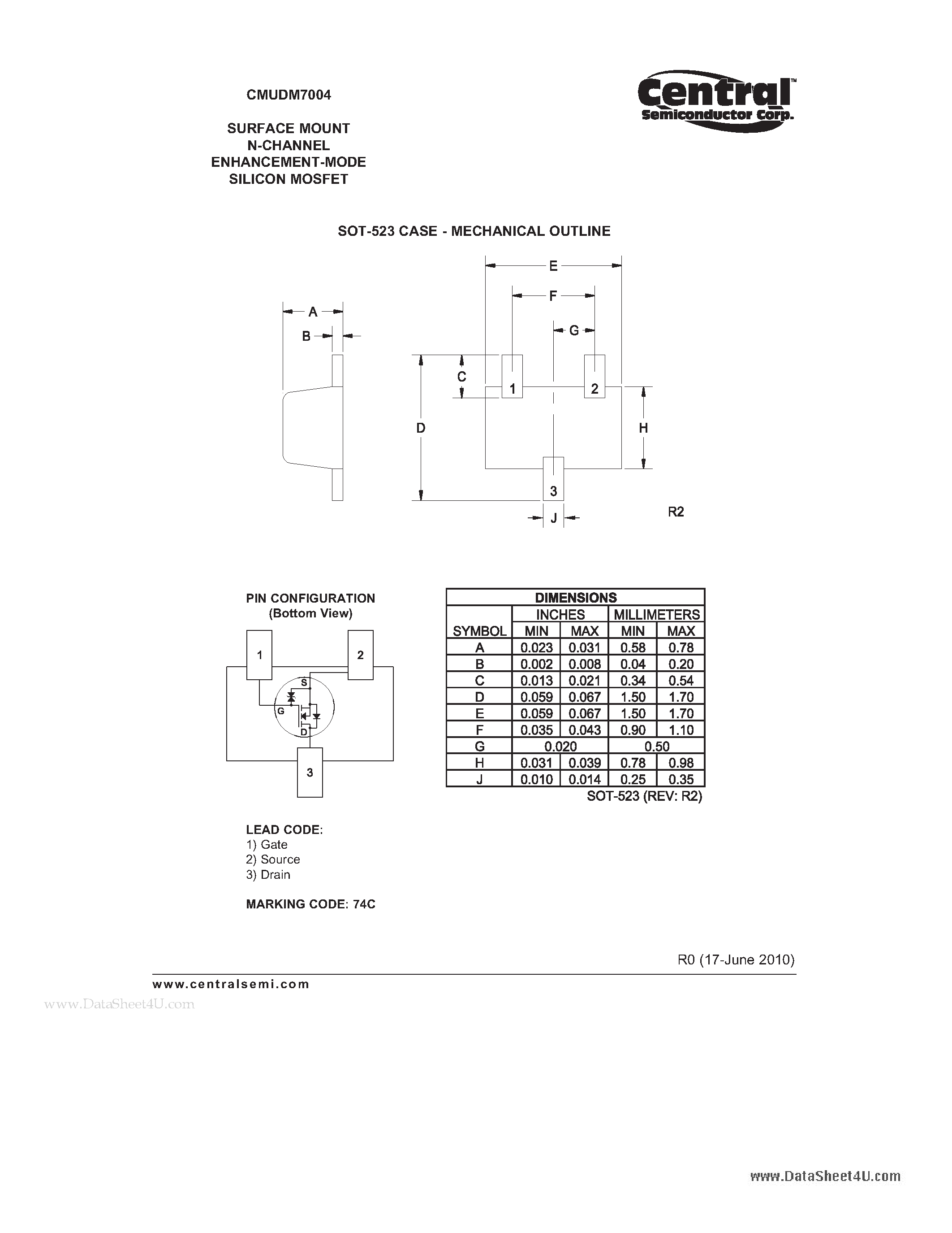 Datasheet CMUDM7004 - SURFACE MOUNT N-CHANNEL ENHANCEMENT-MODE SILICON MOSFET page 2