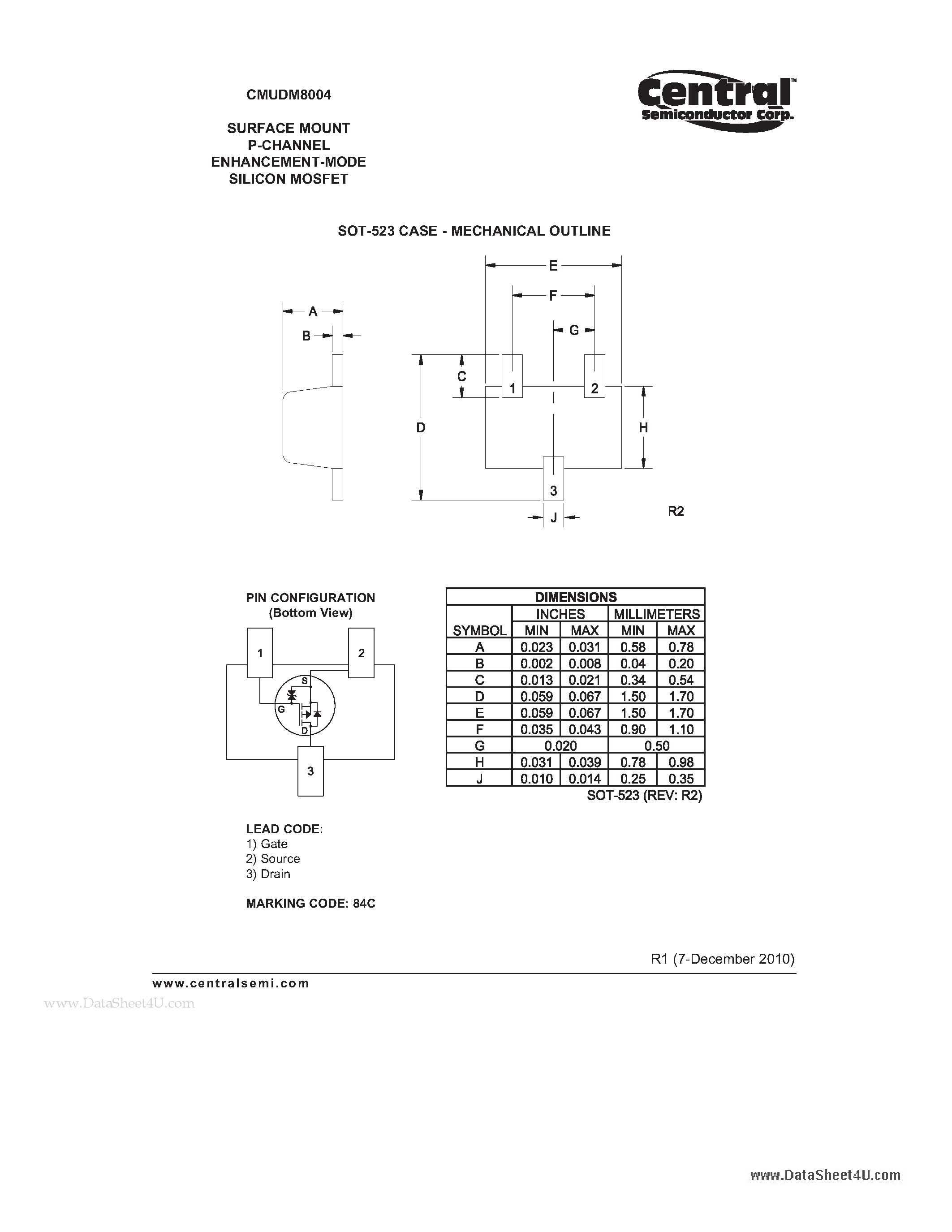 Datasheet CMUDM8004 - SURFACE MOUNT P-CHANNEL ENHANCEMENT-MODE SILICON MOSFET page 2