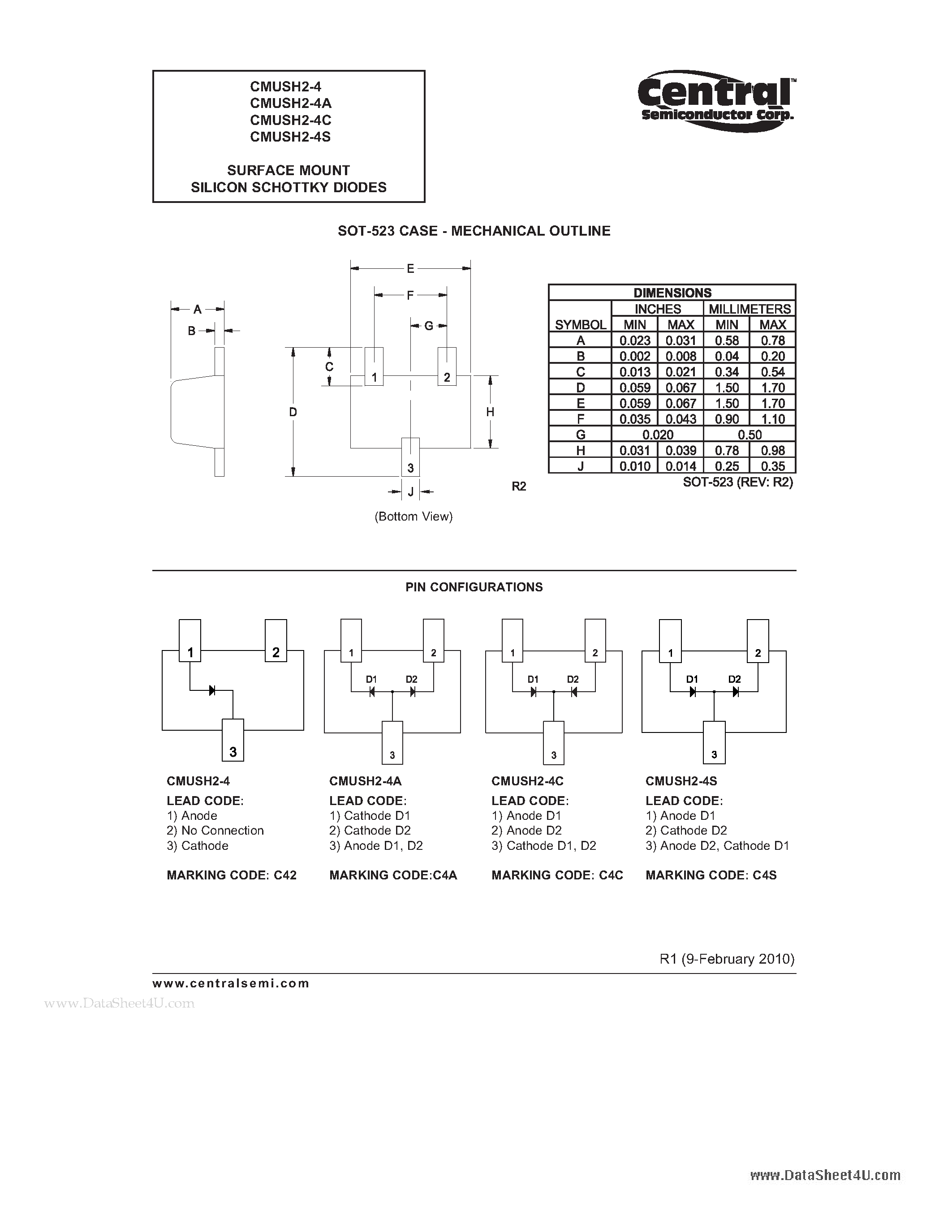 Datasheet CMUSH2-4 - SURFACE MOUNT SILICON SCHOTTKY DIODES page 2