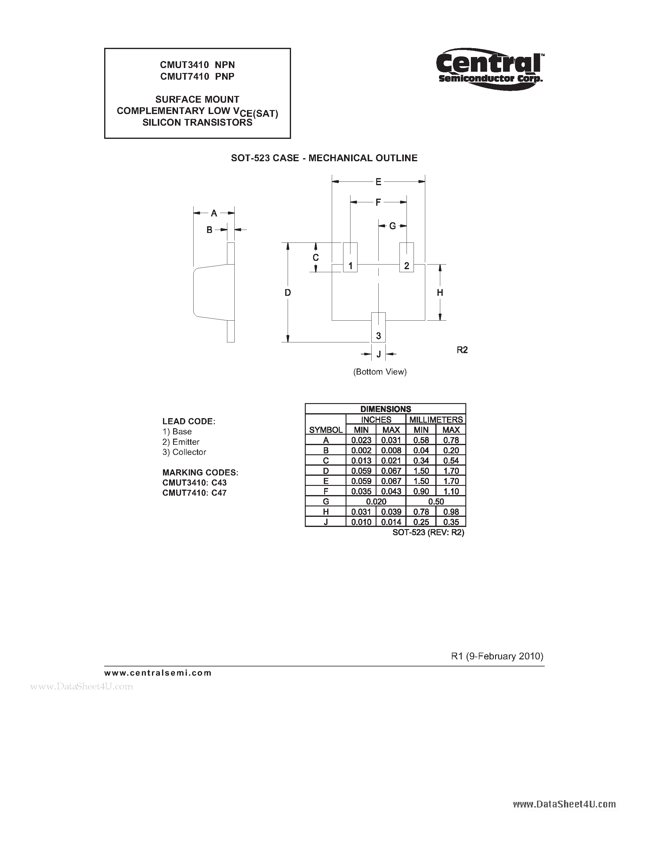 Даташит CMUT3410 - SURFACE MOUNT COMPLEMENTARY LOW VCE(SAT) SILICON TRANSISTORS страница 2