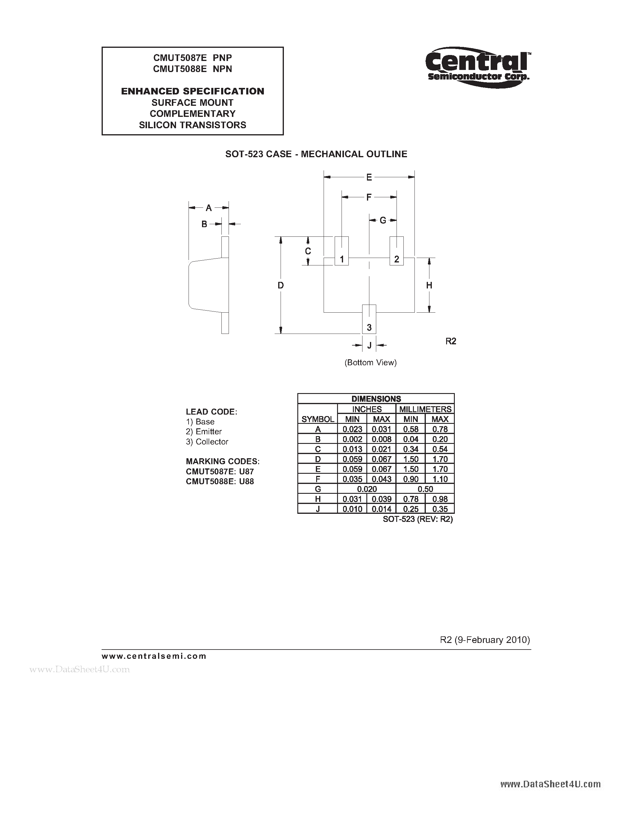 Даташит CMUT5087E - ENHANCED SPECIFICATION SURFACE MOUNT COMPLEMENTARY SILICON TRANSISTORS страница 2
