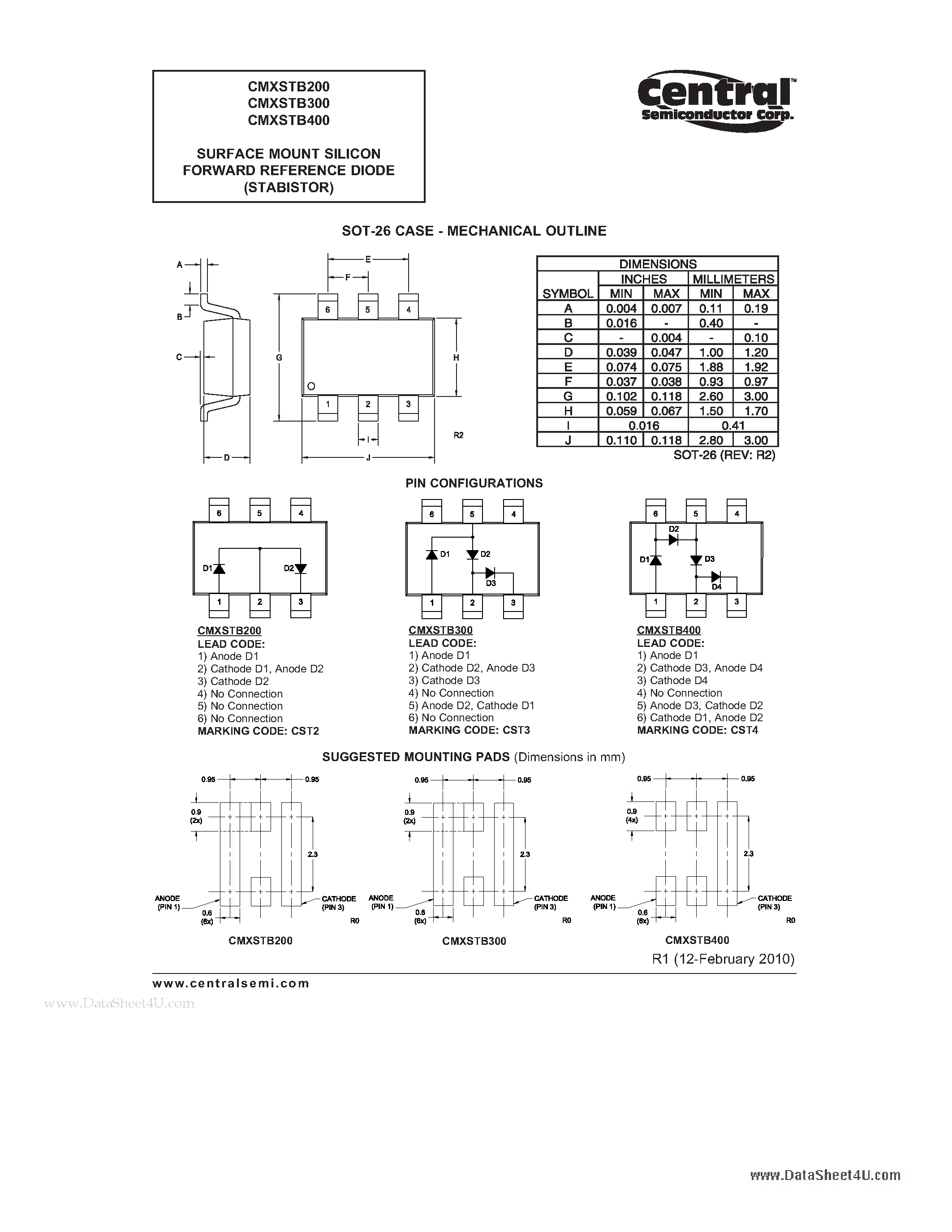 Datasheet CMXSTB200 - SURFACE MOUNT SILICON FORWARD REFERENCE DIODE (STABISTOR) page 2