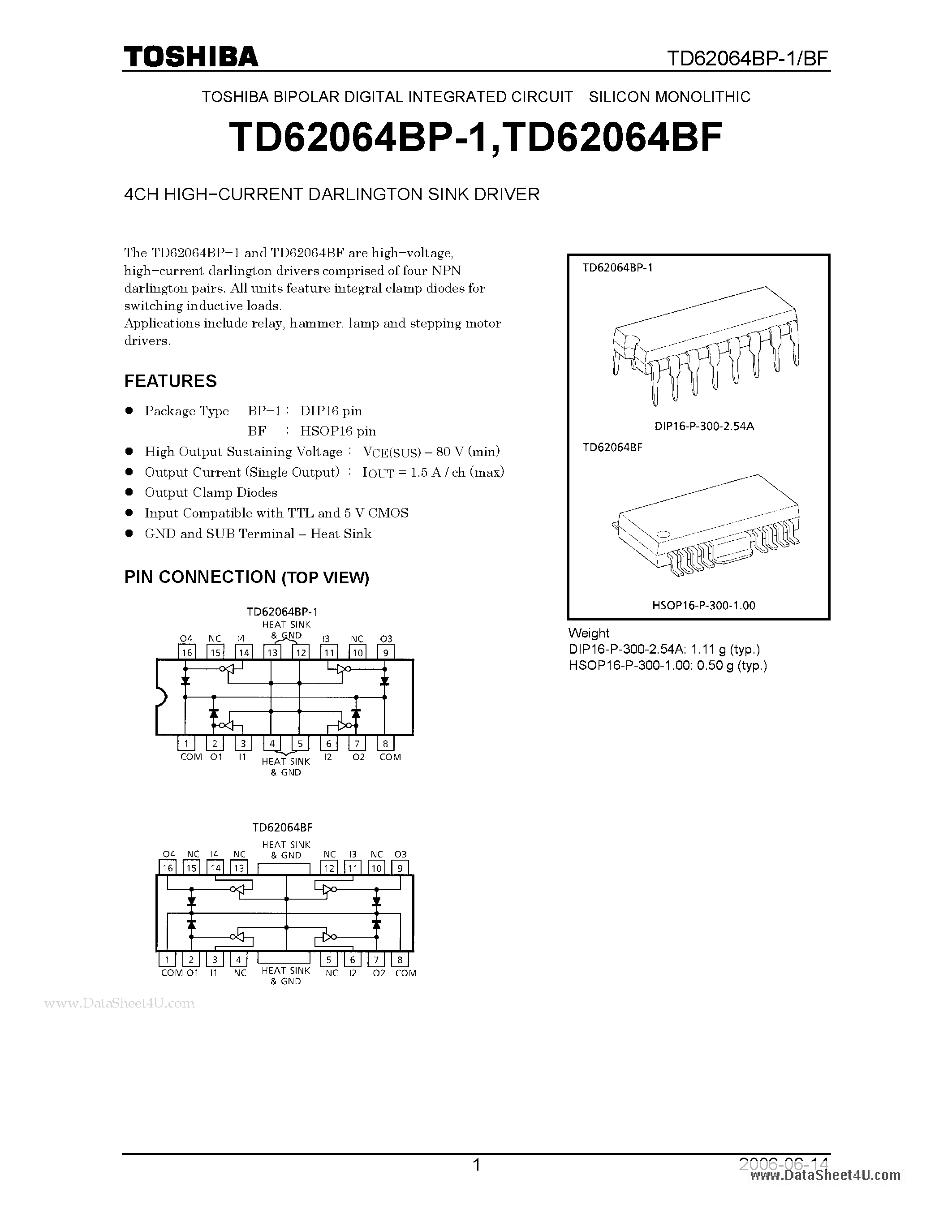 Datasheet 62064BP-1 - Search -----> TD62064BP-1 page 1