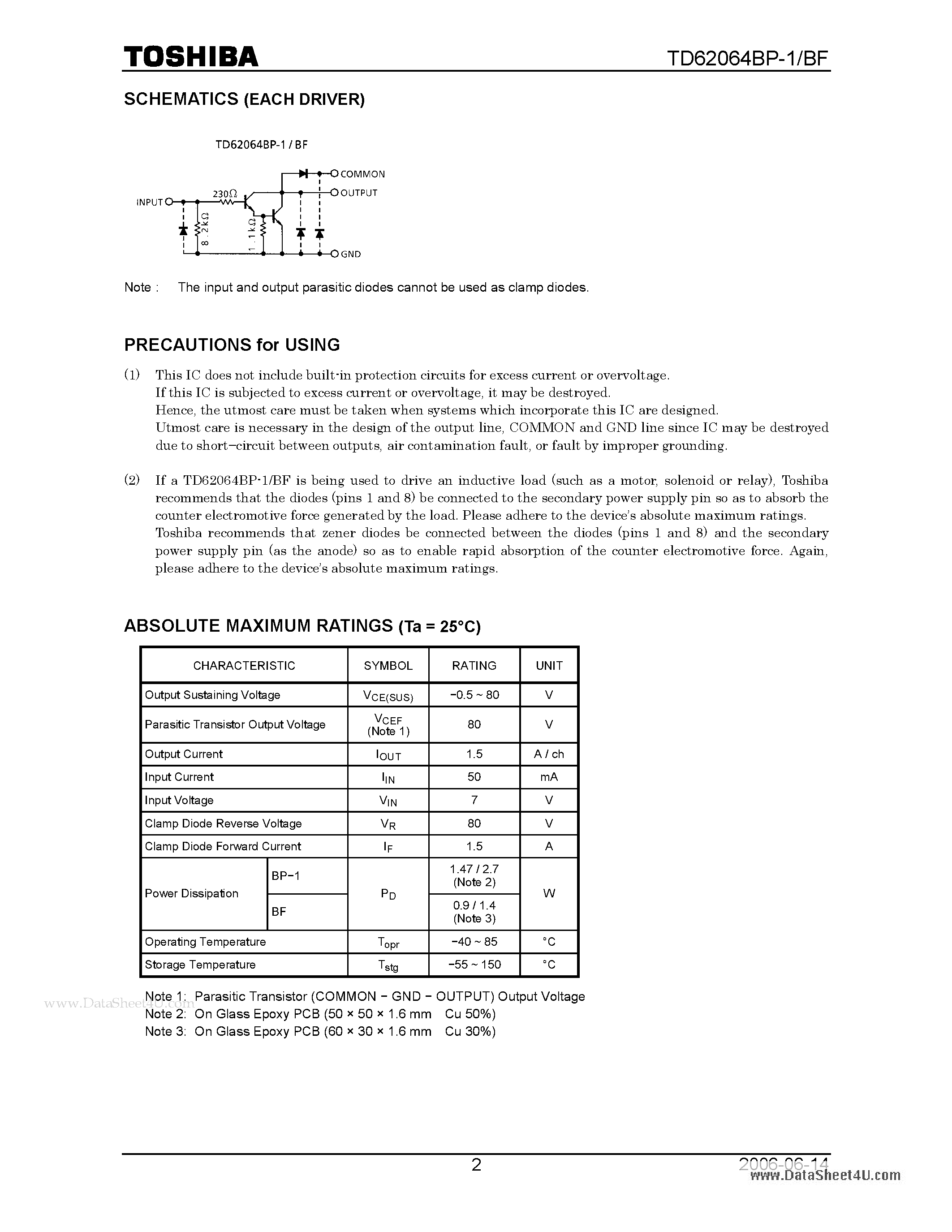 Datasheet 62064BP-1 - Search -----> TD62064BP-1 page 2