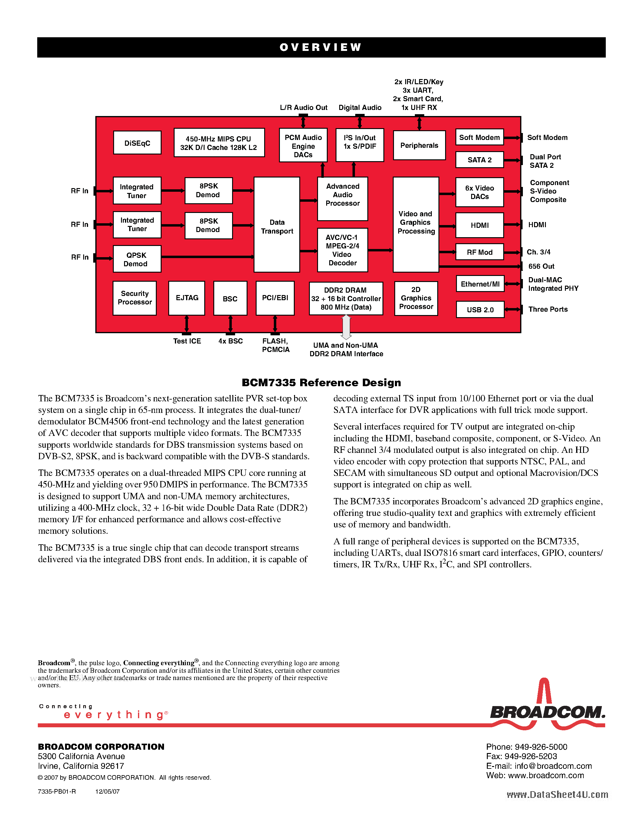 Даташит на микросхему BCM7335 страница 2 Даташит BCM7335 - High-Definition PVR Satellite System-on-Chip страница 2