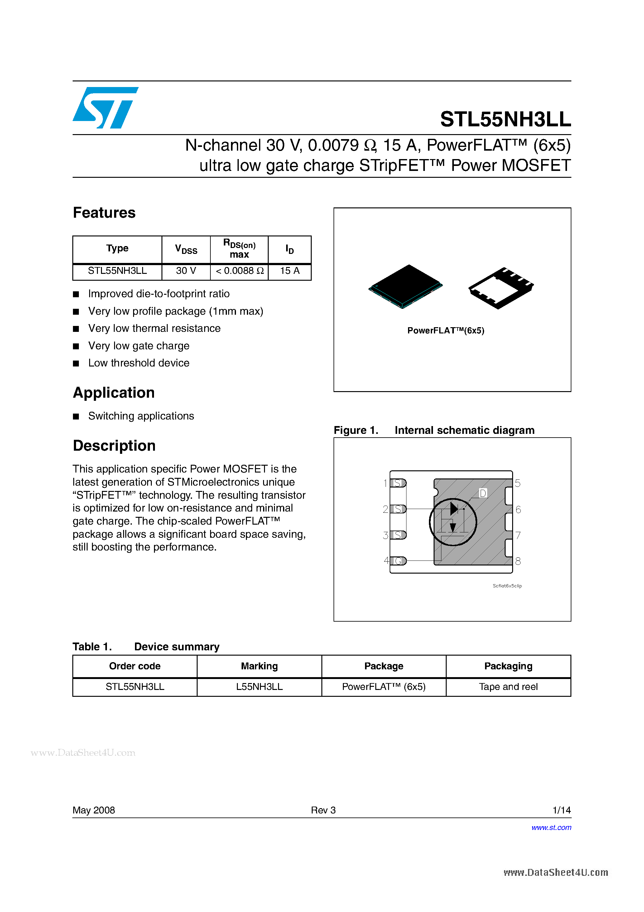 Datasheet STL55NH3LL - N-channel Power MOSFET page 1