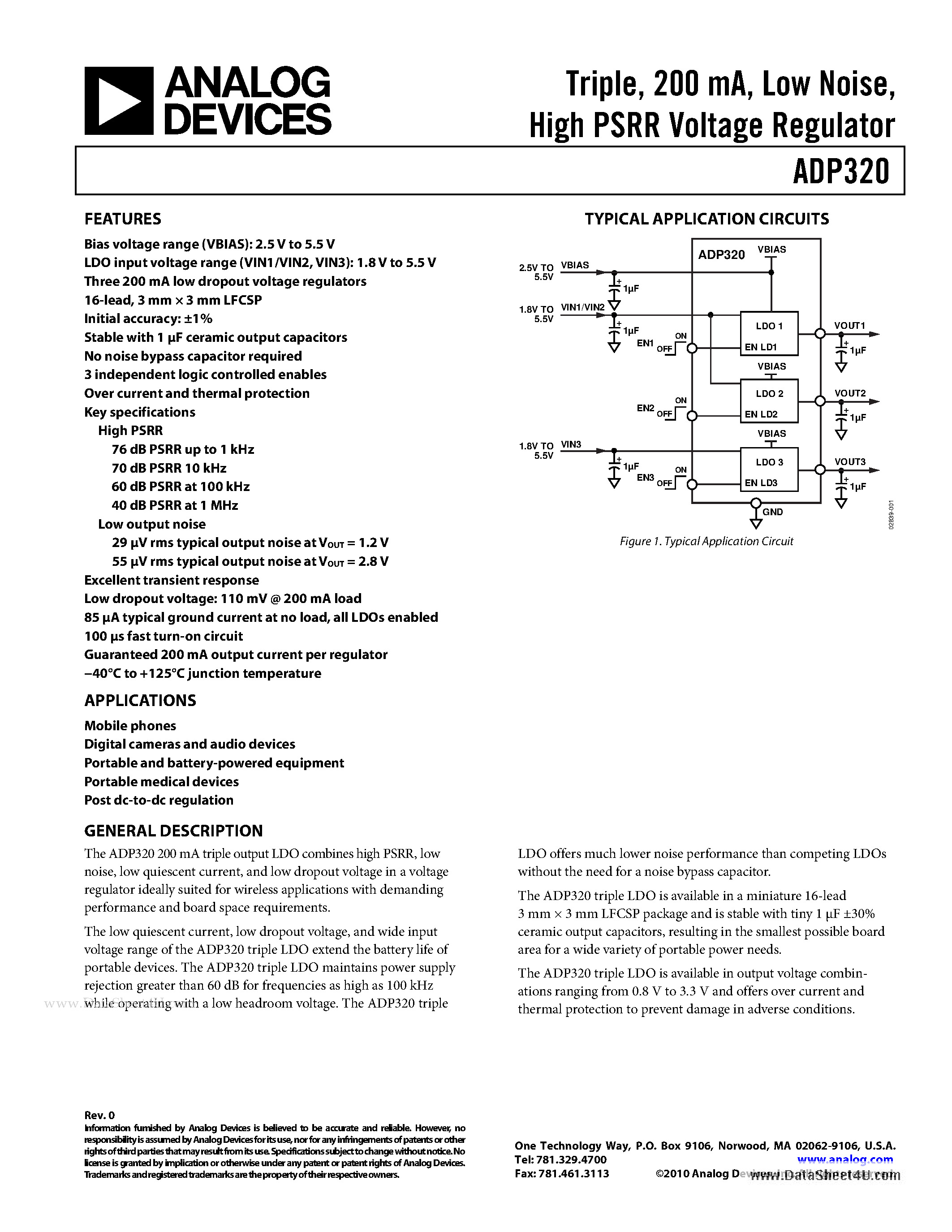 Datasheet ADP320 - High PSRR Voltage Regulator page 1