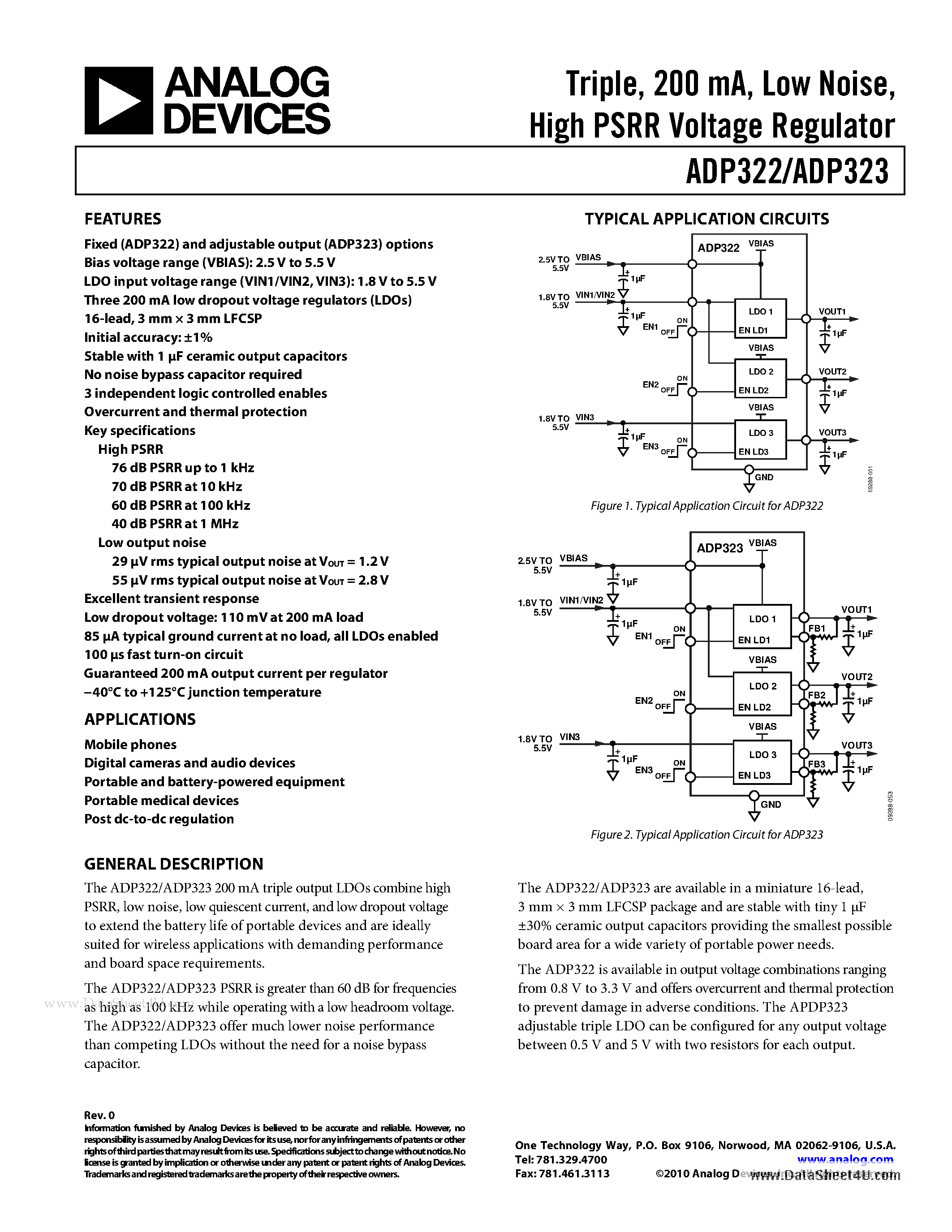Даташит ADP322 - (ADP322 / ADP323) High PSRR Voltage Regulator страница 1