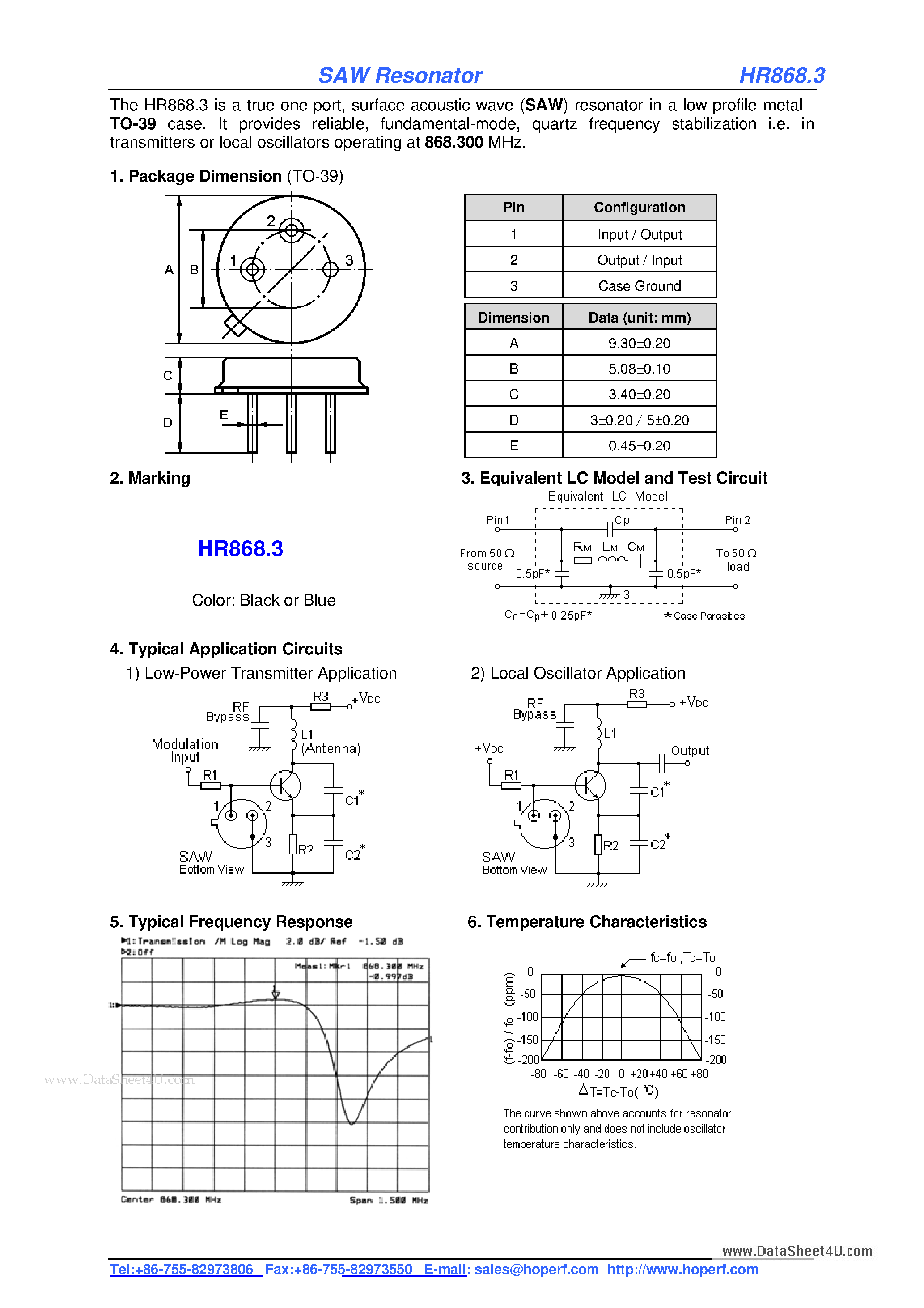 Datasheet HR868.3 - SAW Resonator page 2