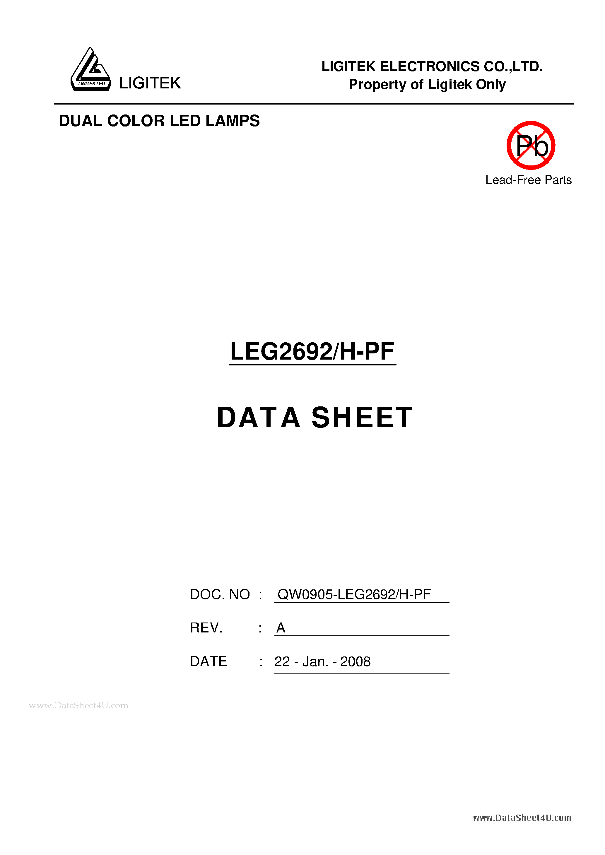 Datasheet LEG2692/H-PF - LED LAMPS page 1