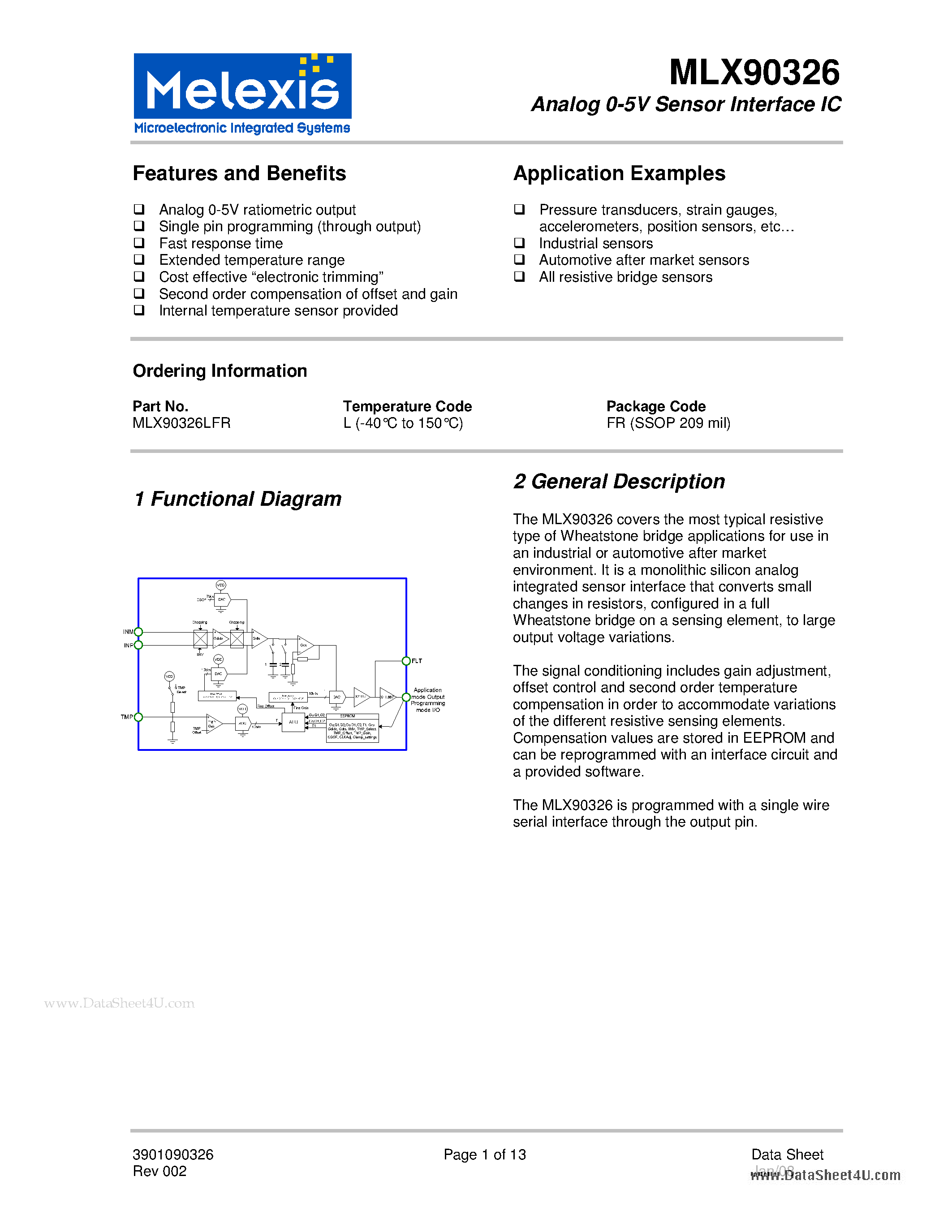 Datasheet MLX90326 - Analog 0-5V Sensor Interface IC page 1
