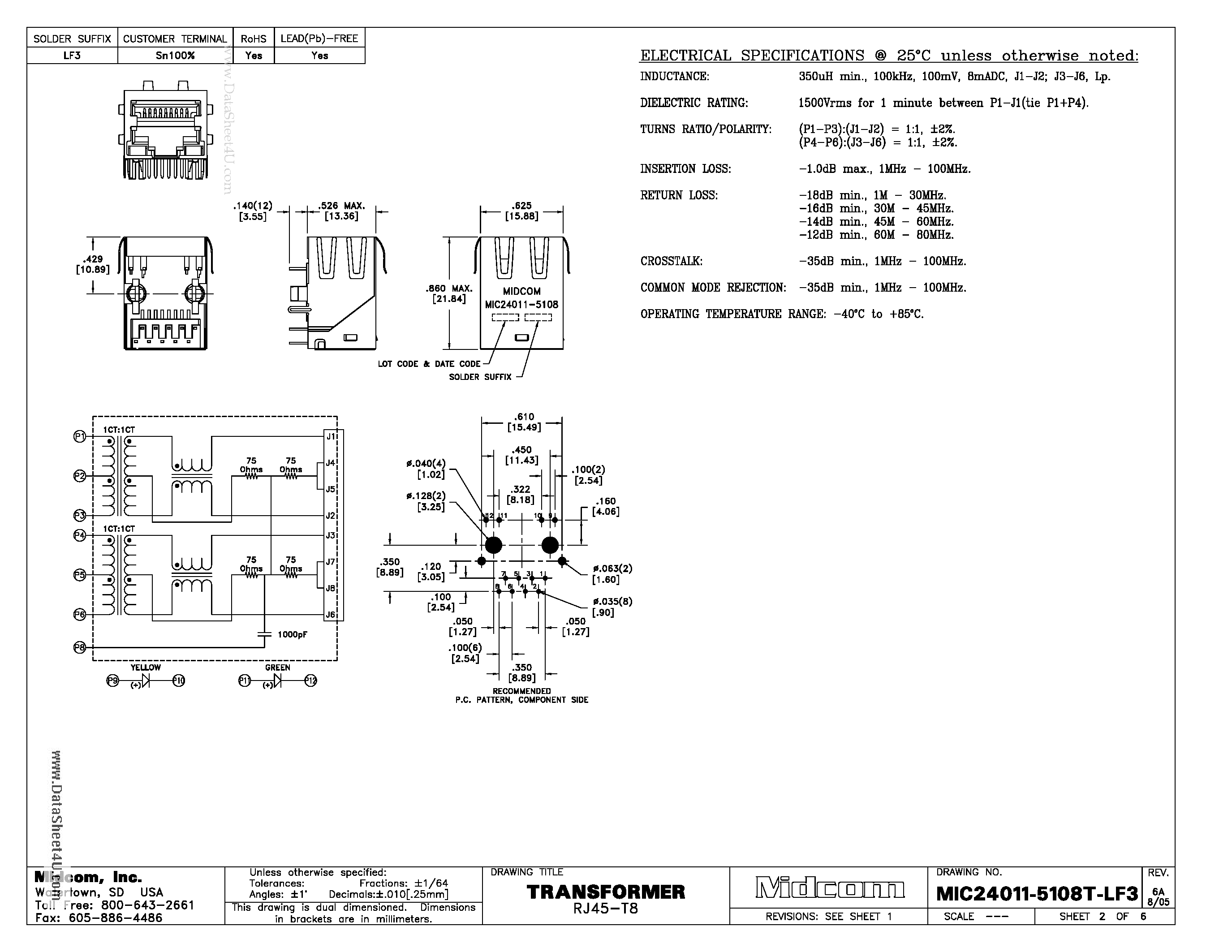 Datasheet MIC24011-5108T-LF3 page 1 Datasheet MIC24011-5108T-LF3 - Transformer page 1