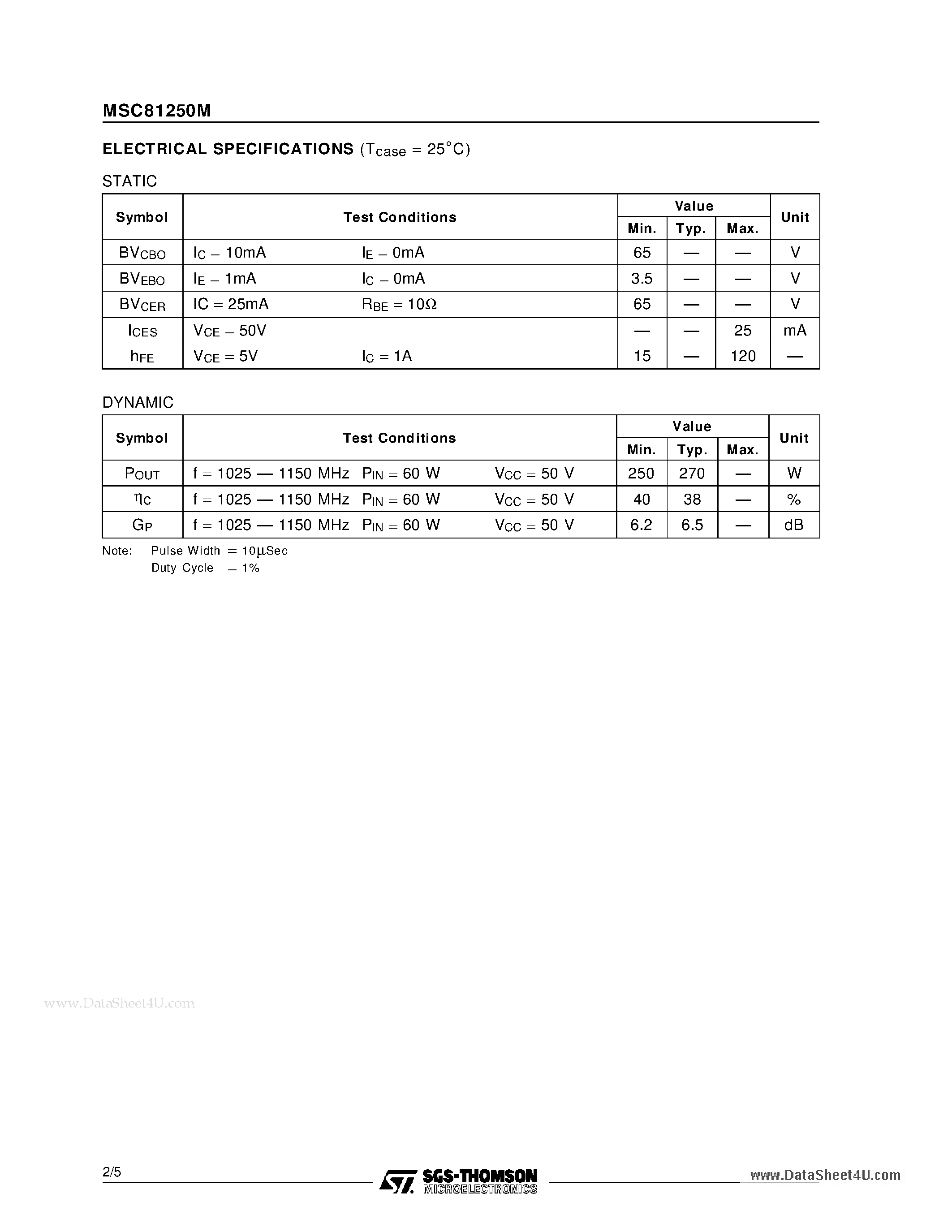 Datasheet MSC81250M - RF & MICROWAVE TRANSISTORS page 2