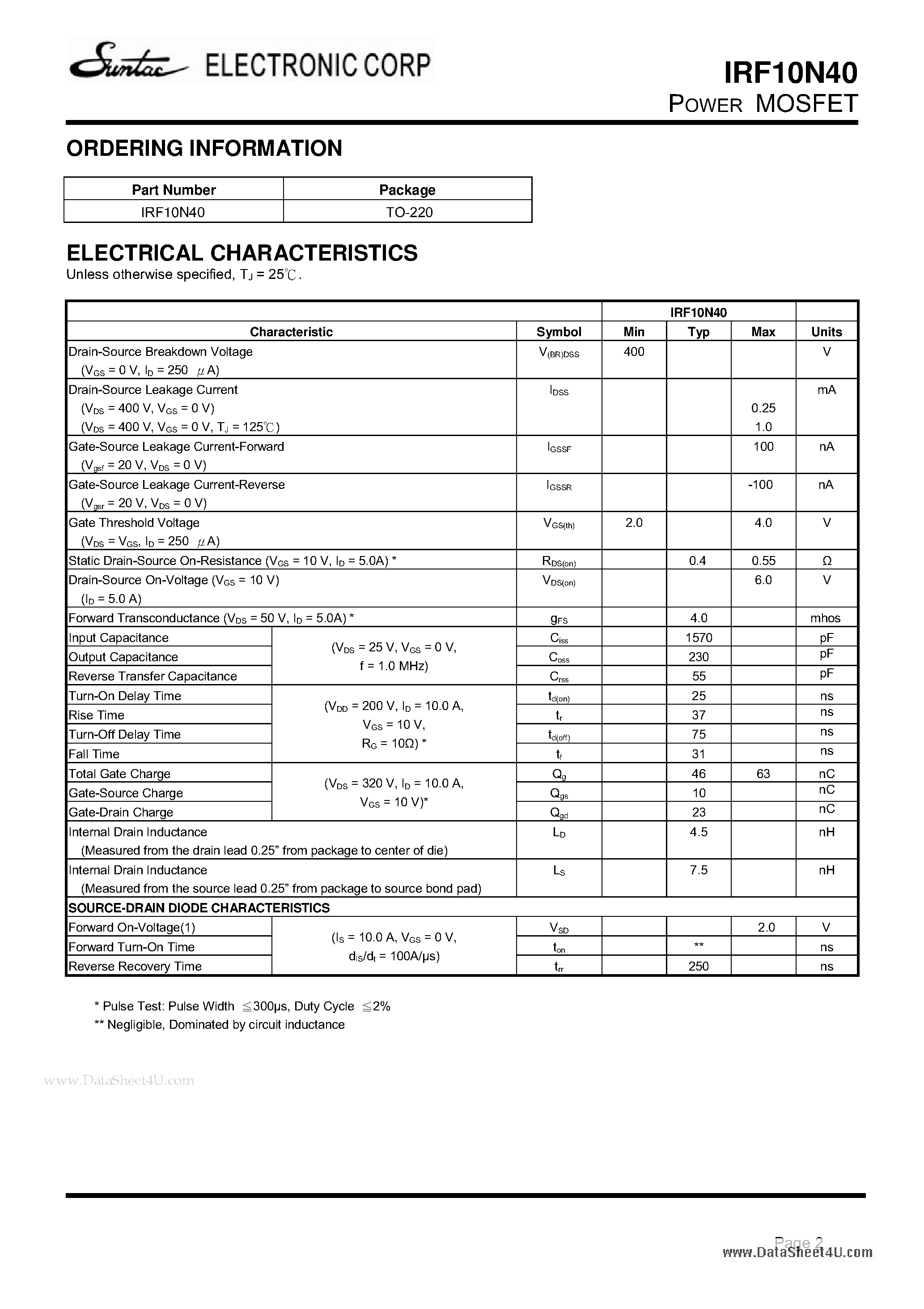 Datasheet IRF10N40 - POWER MOSFET page 2