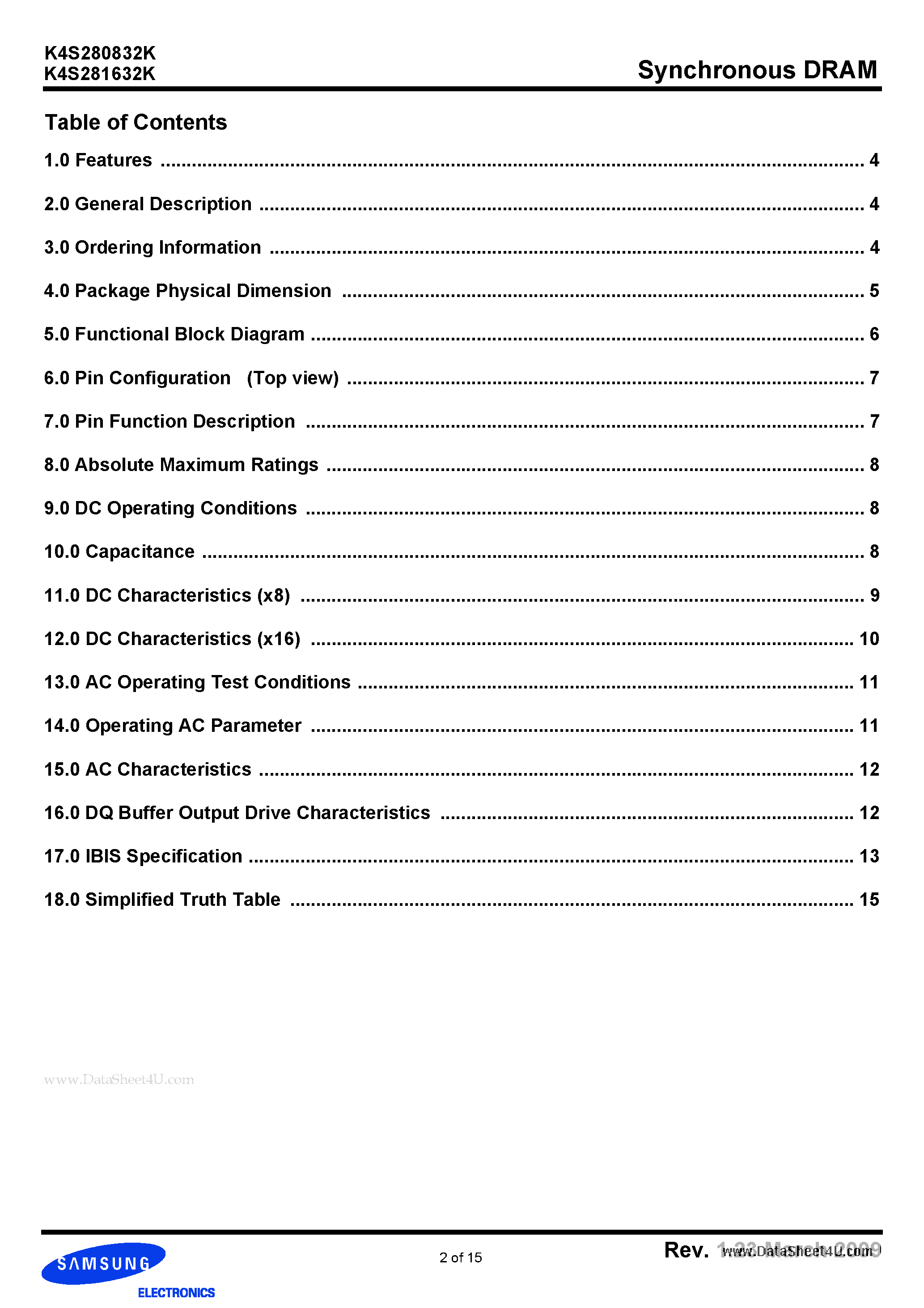 Даташит K4S280832K - 128Mb K-die SDRAM Specification страница 2