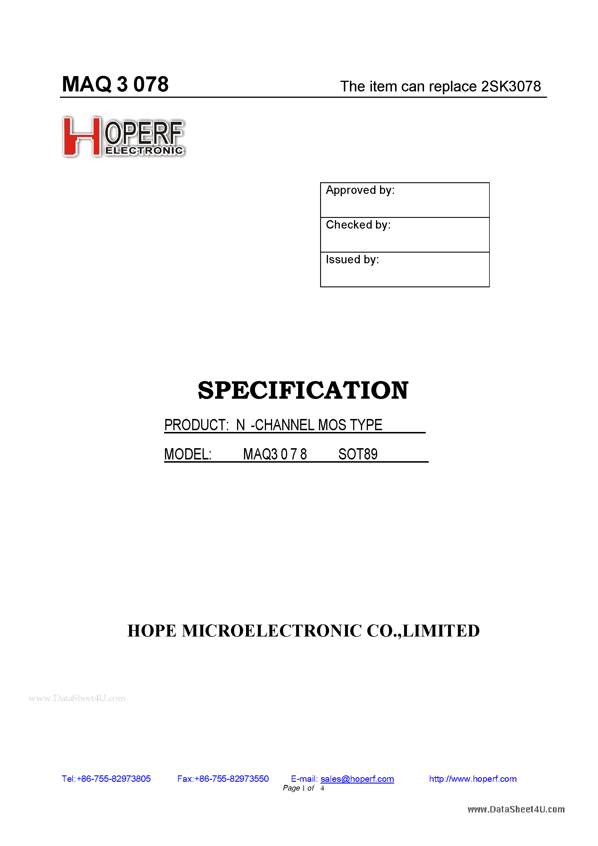 Datasheet MAQ3078 - N-CHANNEL MOS TYPE page 1