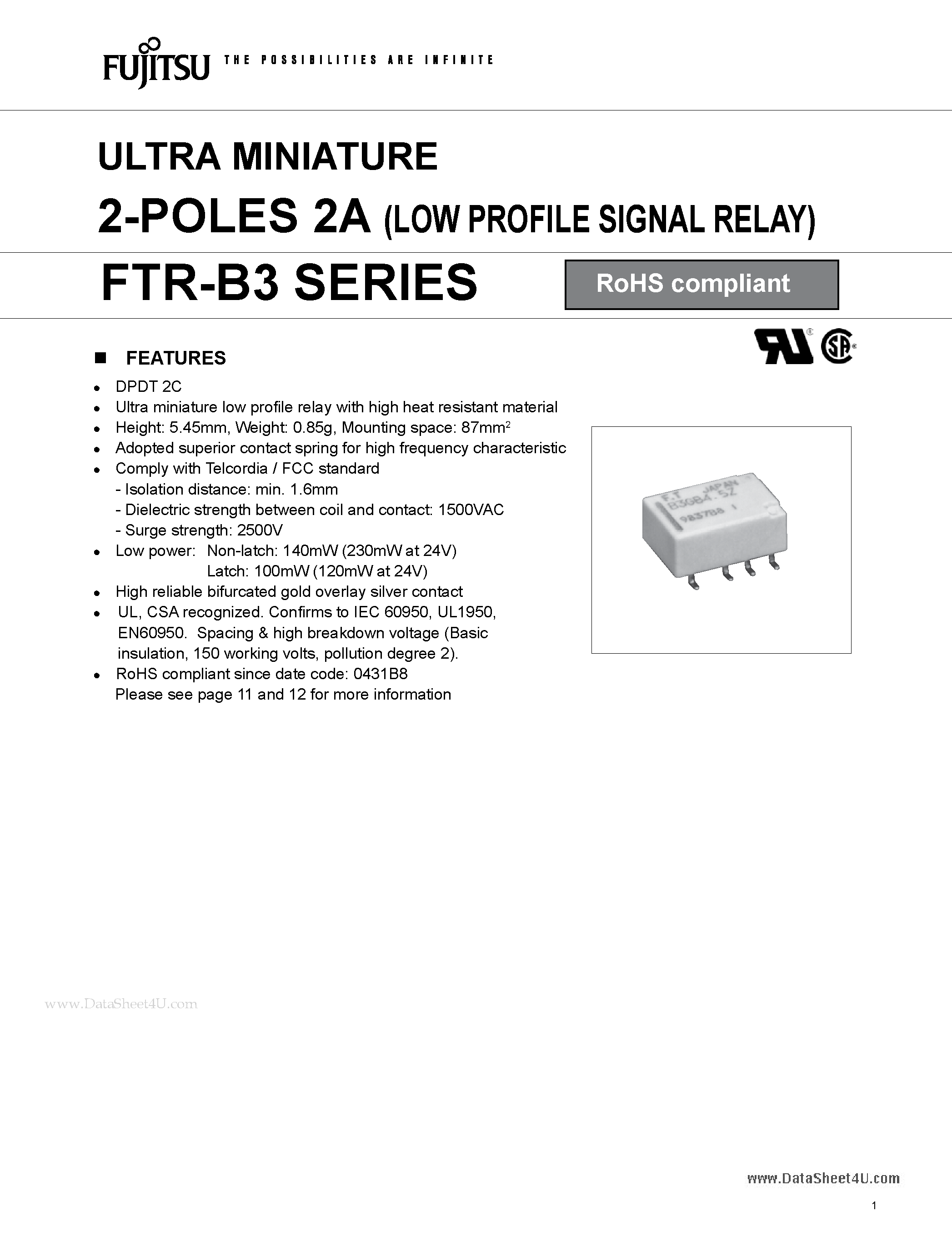 Даташит FTR-B3 - ULTRA MINIATURE 2-POLES 2A страница 1