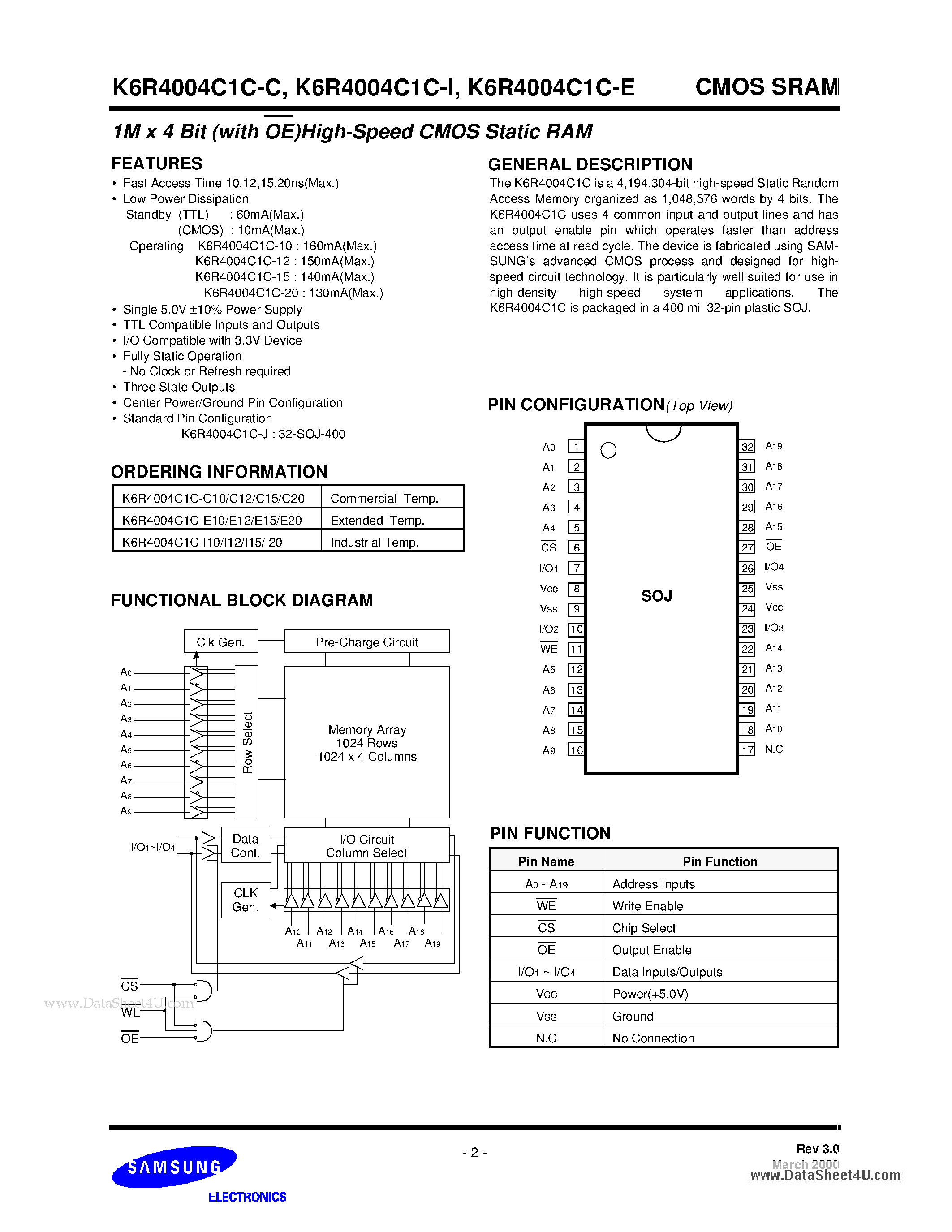 Datasheet K6R4004C1C-E - 1Mx4 Bit High Speed Static RAM page 2