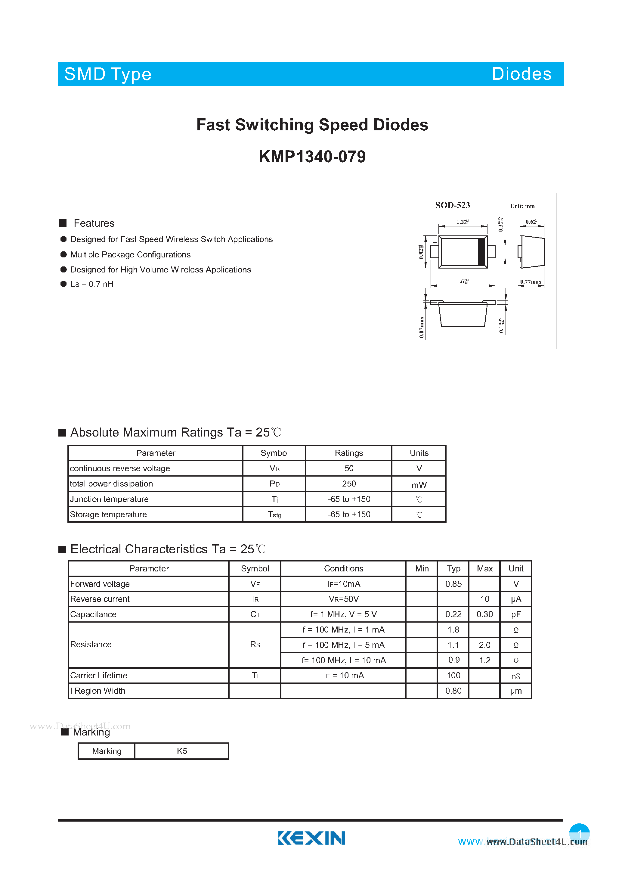 Даташит KMP1340-079 - Fast Switching Speed Diodes страница 1