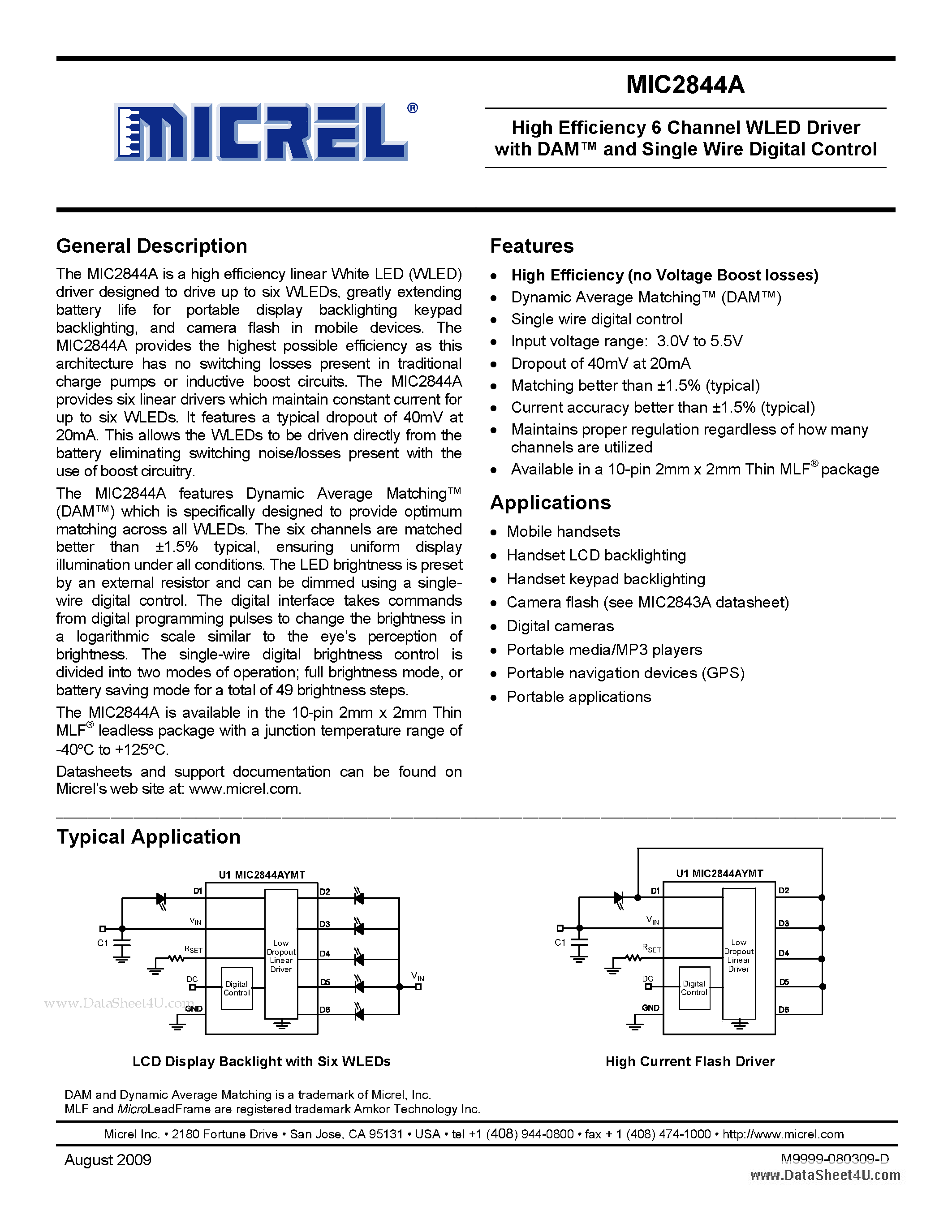 Datasheet MIC2844A - High Efficiency 6 Channel WLED Driver page 1