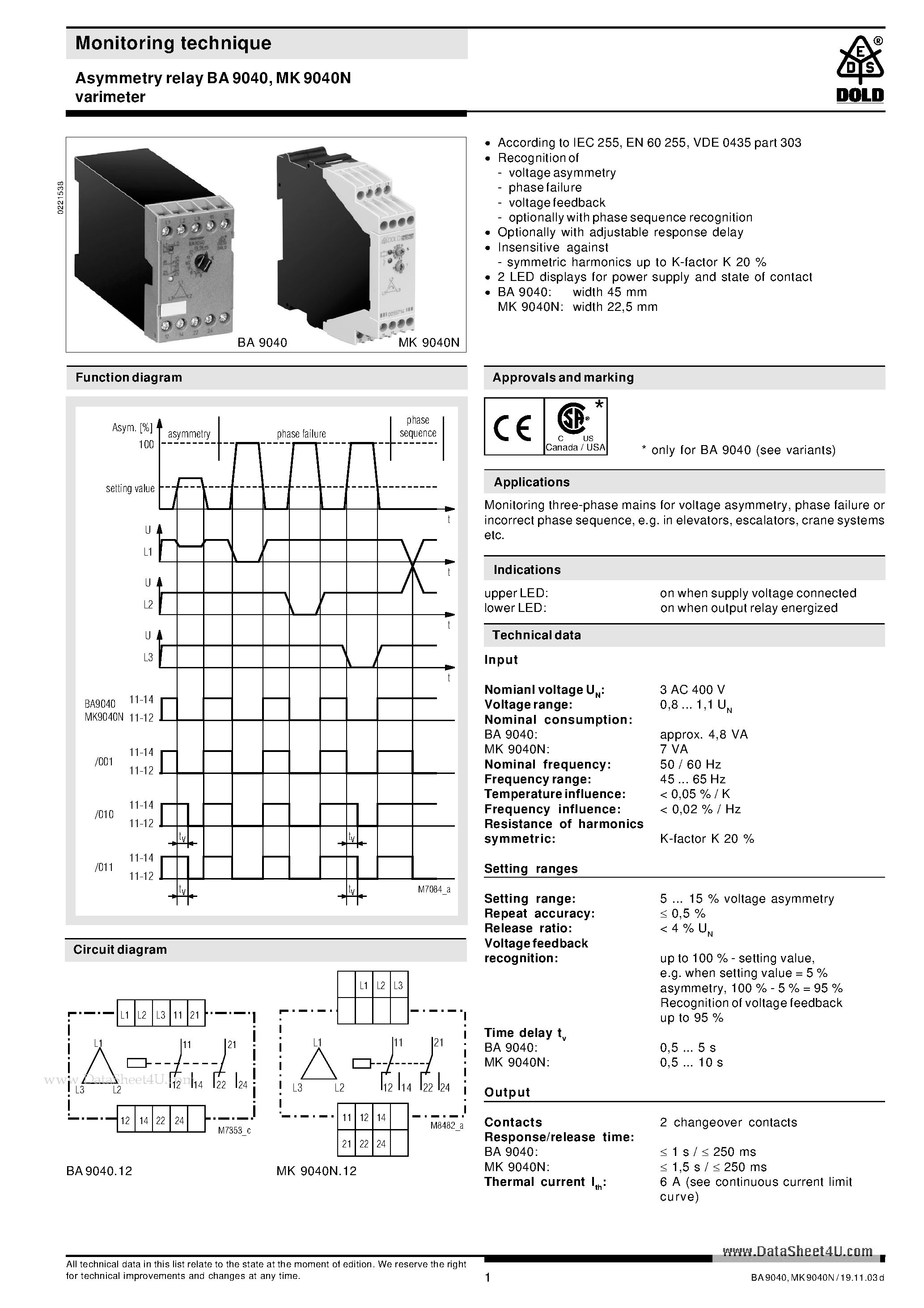 Даташит MK9040N - Asymmetry relay страница 1