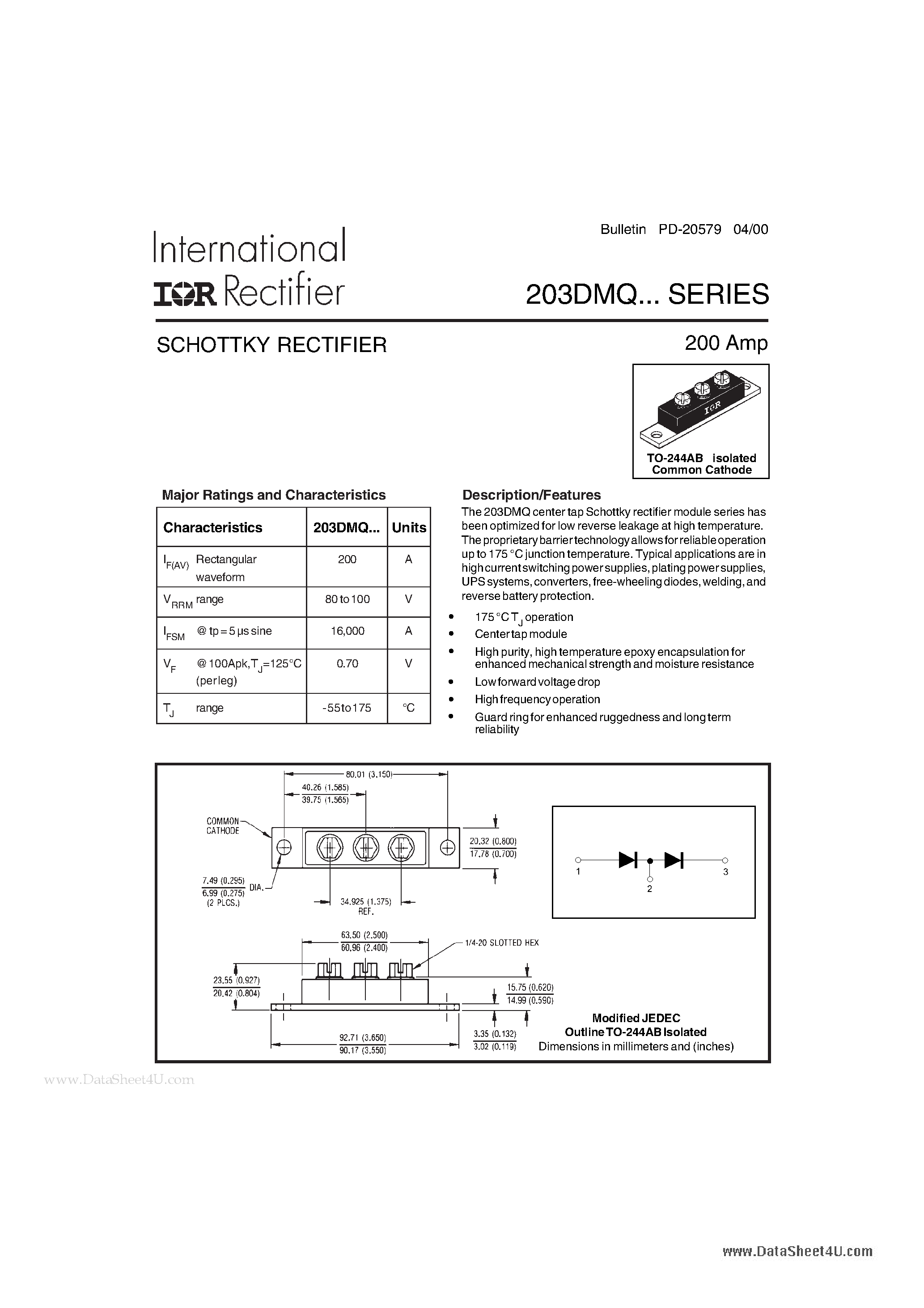 Datasheet 203DMQ - Schottky Rectifier page 1