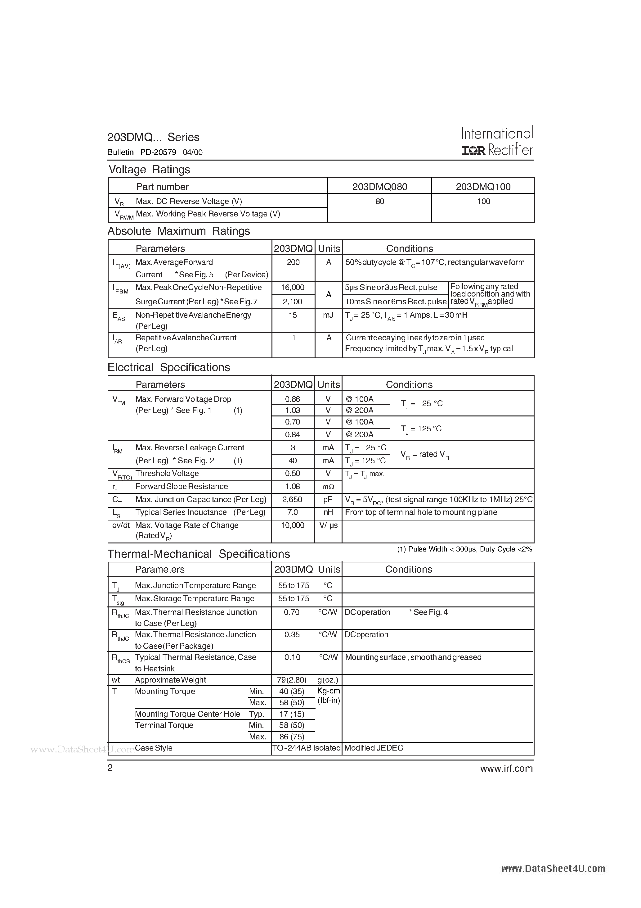 Datasheet 203DMQ - Schottky Rectifier page 2