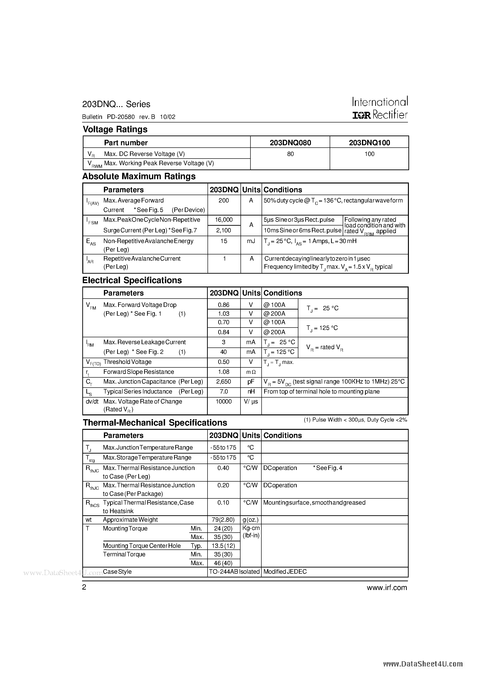 Datasheet 203DNQ - Schottky Rectifier page 2