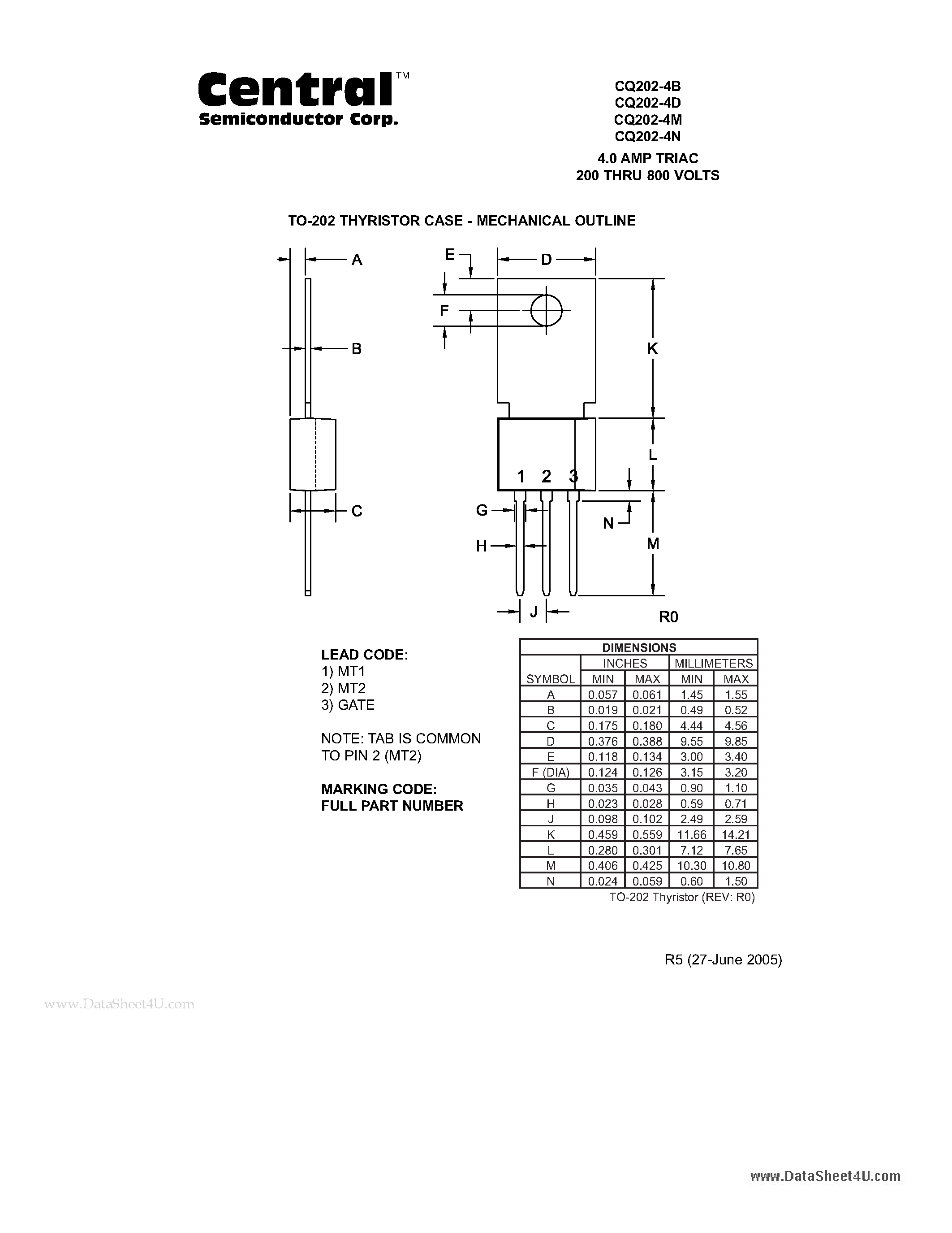 Datasheet CQ202-4B - 4.0 AMP TRIAC 200 THRU 800 VOLTS page 2