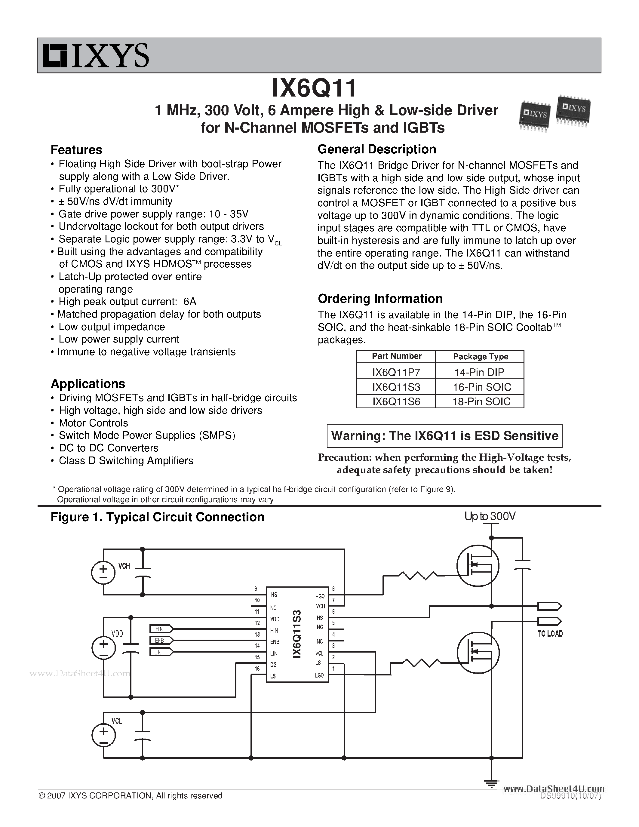 Datasheet IX6Q11 - 6 Ampere High & Low-side Driver page 1