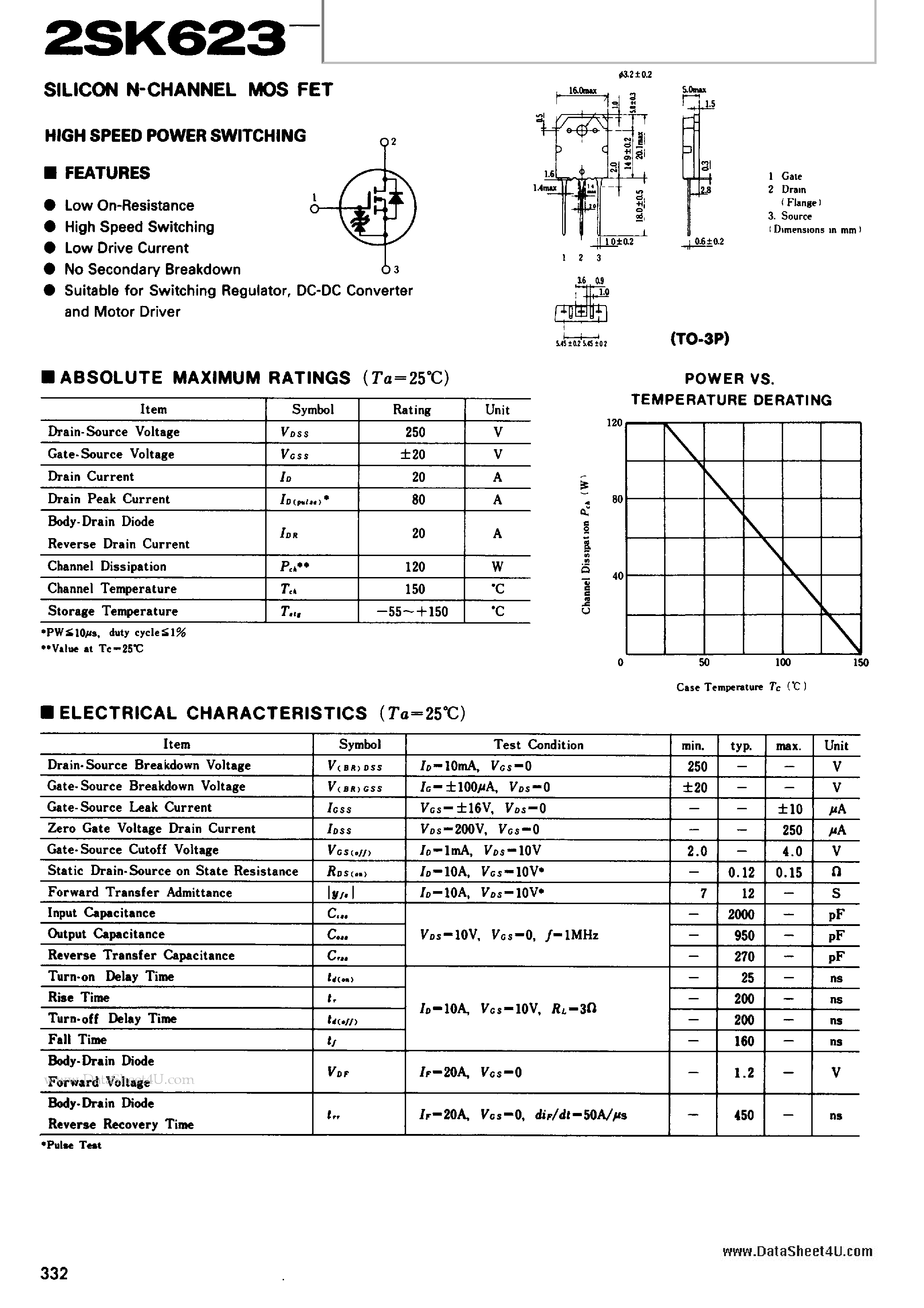 Datasheet 2SK623 - High Speed Power Switching page 1