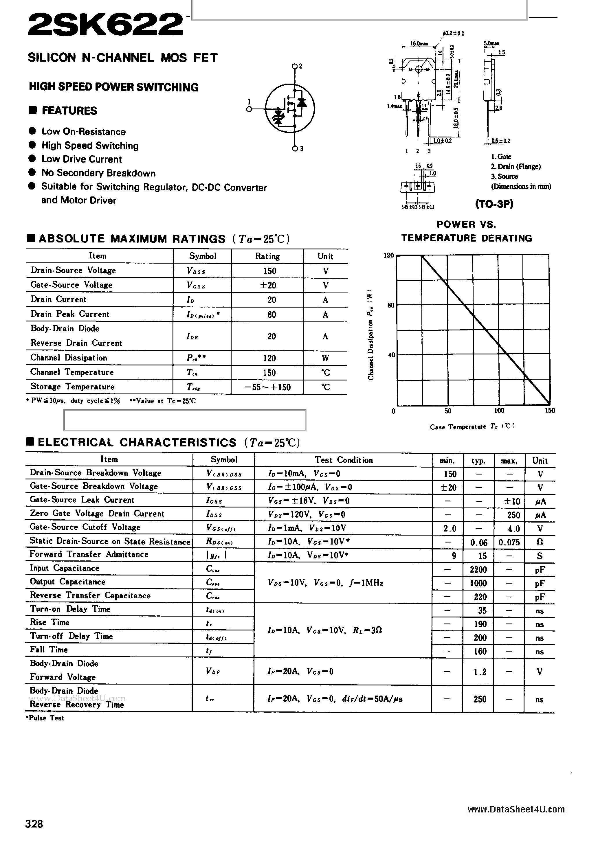 Datasheet 2SK622 page 1 Datasheet 2SK622 - High Speed Power Switching page 1
