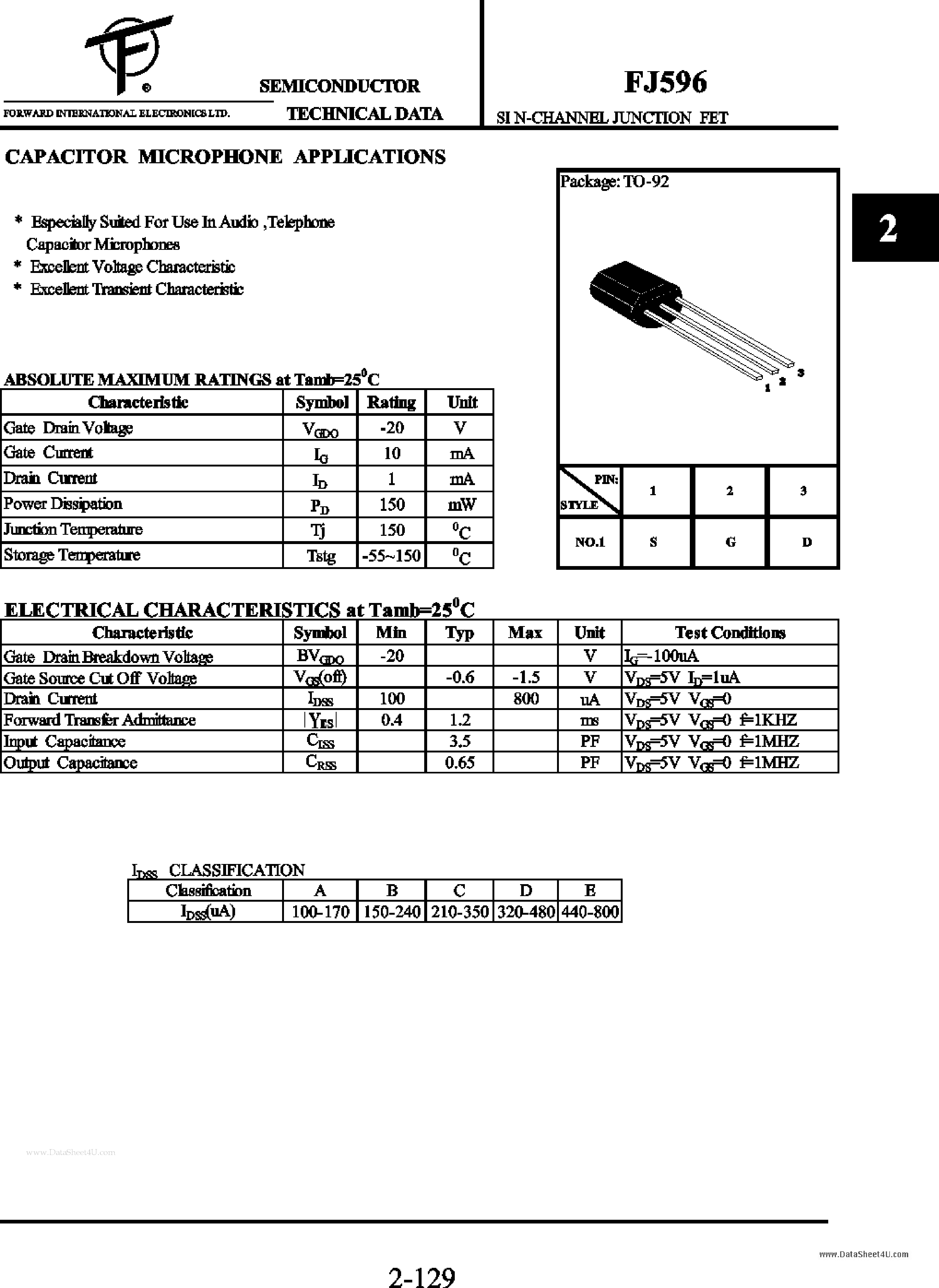 Datasheet FJ596 - Si N-Channel Junction FET page 1