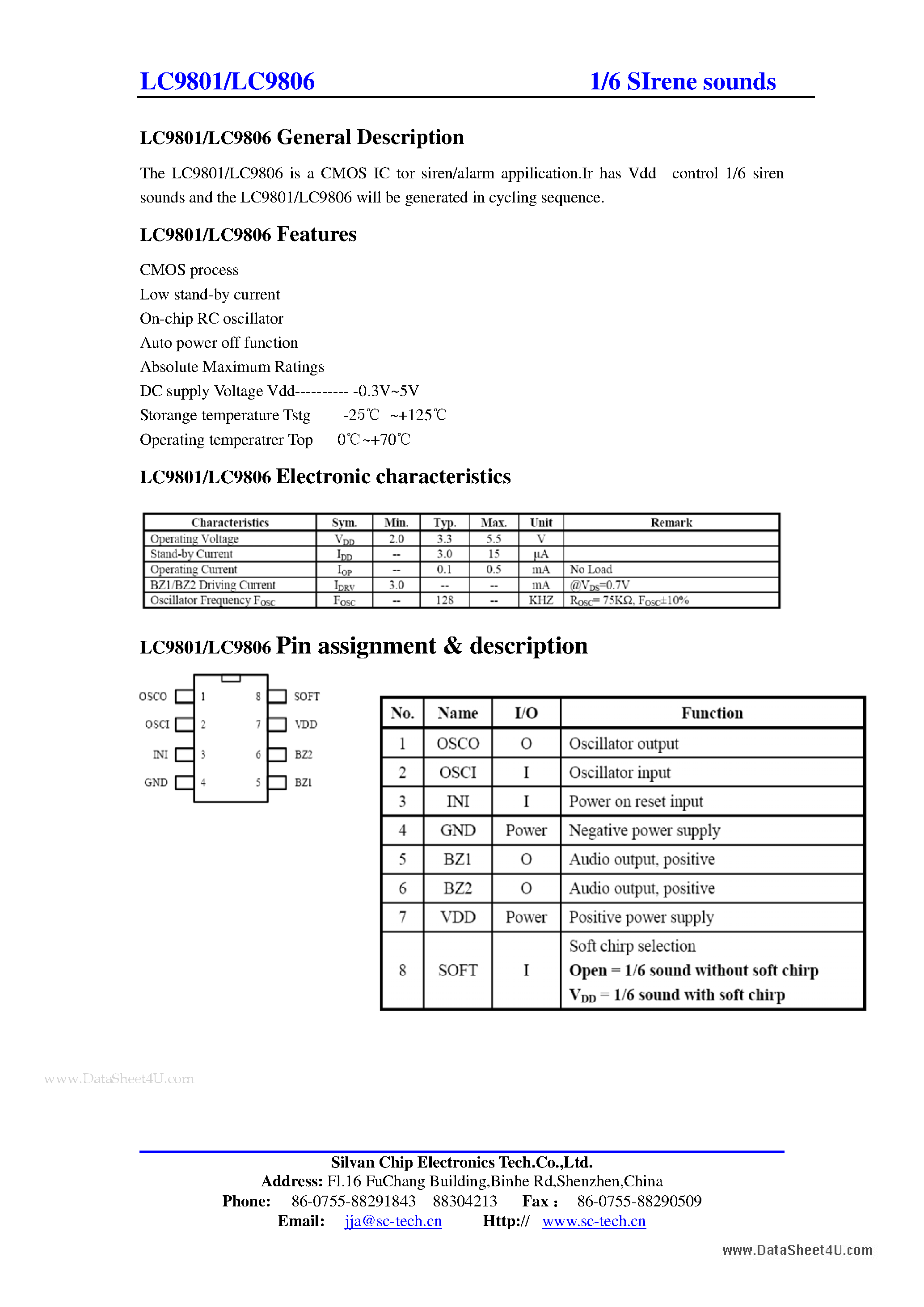 Даташит на микросхему LC9801 страница 1 Даташит LC9801 - (LC9801 / LC9806) CMOS IC страница 1