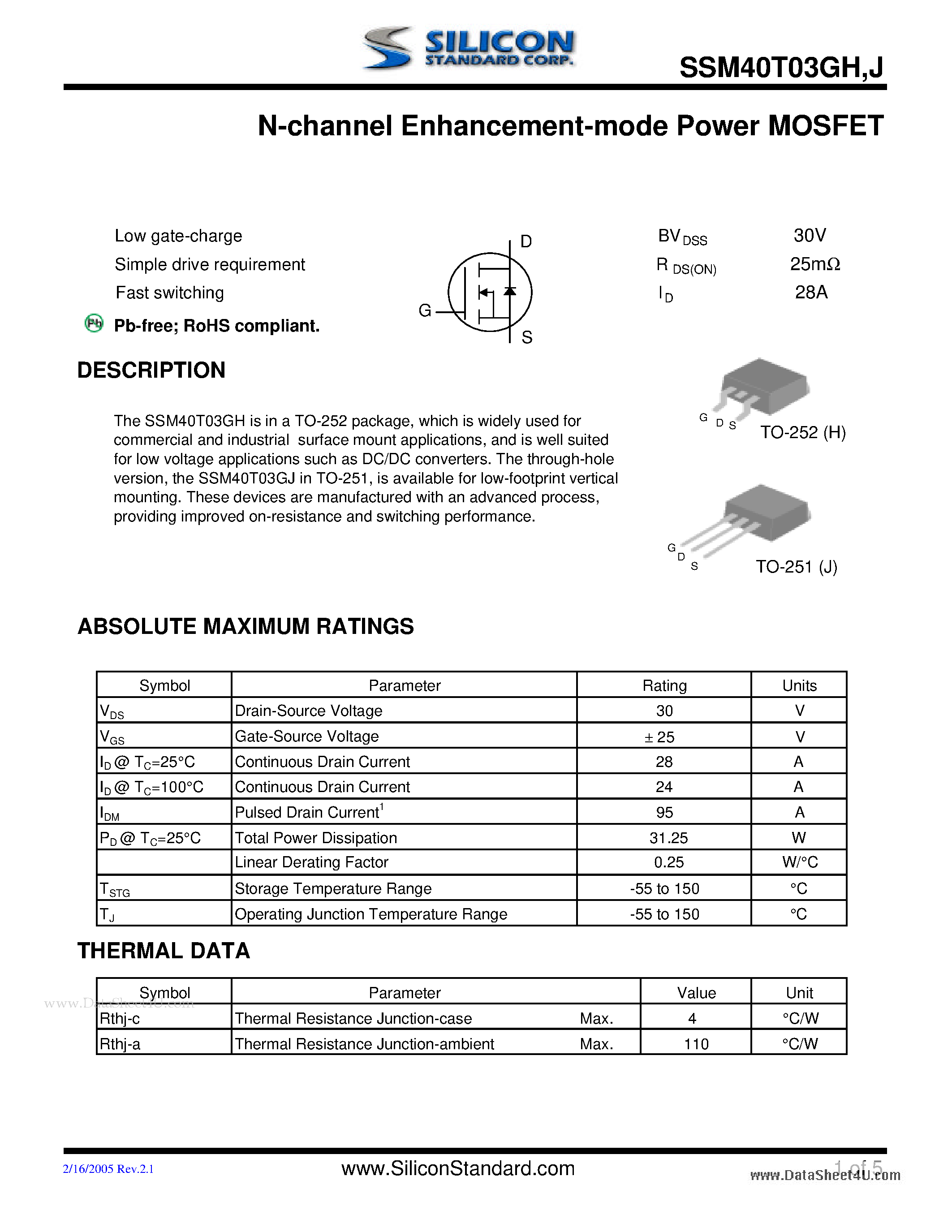 Даташит на микросхему SSM40T03GH страница 1 Даташит SSM40T03GH - N-channel Enhancement-mode Power MOSFET страница 1